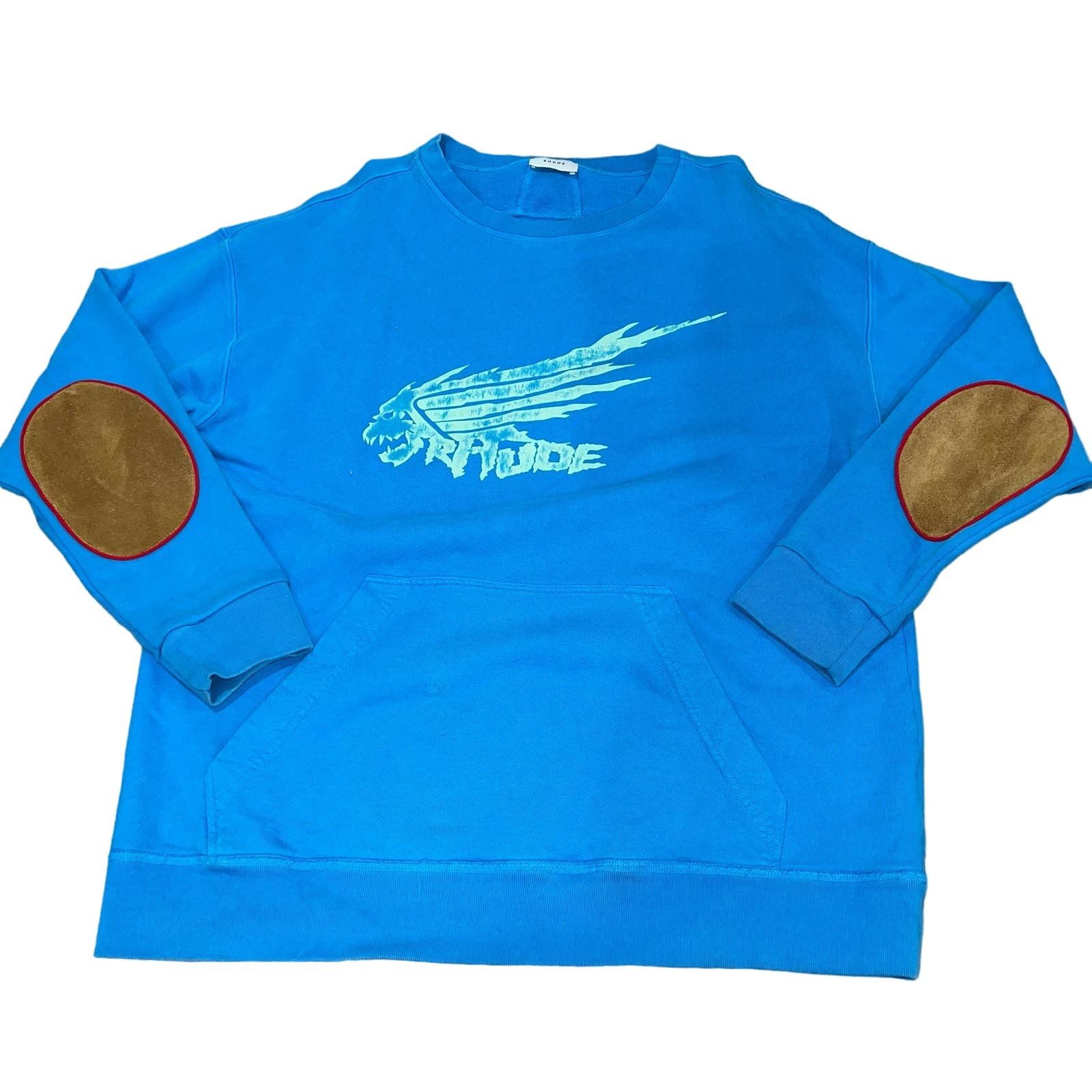 image of Rhude Dragon Crew Neck Sweatshirt Size Large in Blue, Men's