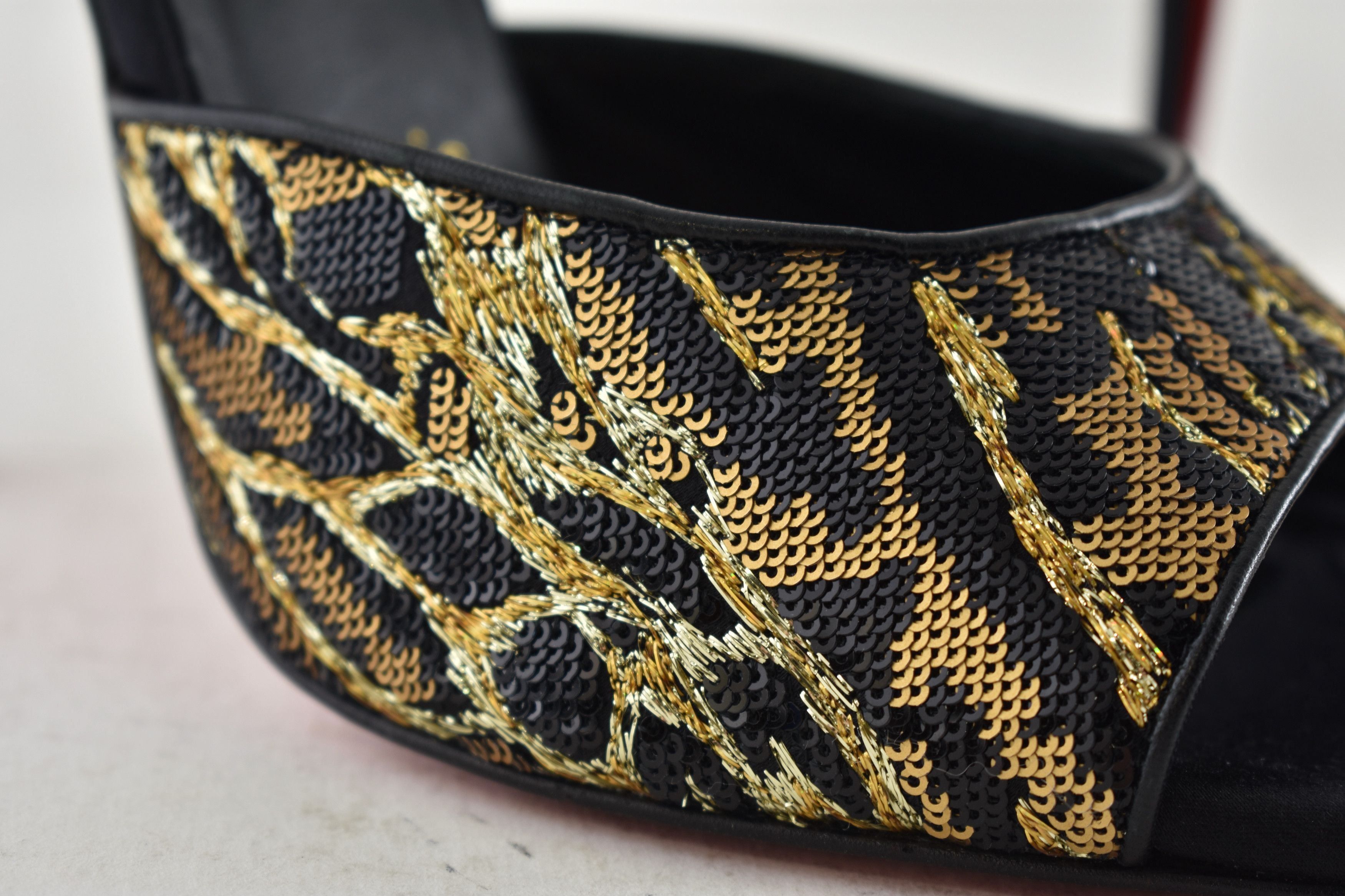 Christian Louboutin Miss Z Mule Ocelot 100 Black Backless Sandal Heel Pump 38 Size US 8 / IT 38 - 10 Thumbnail