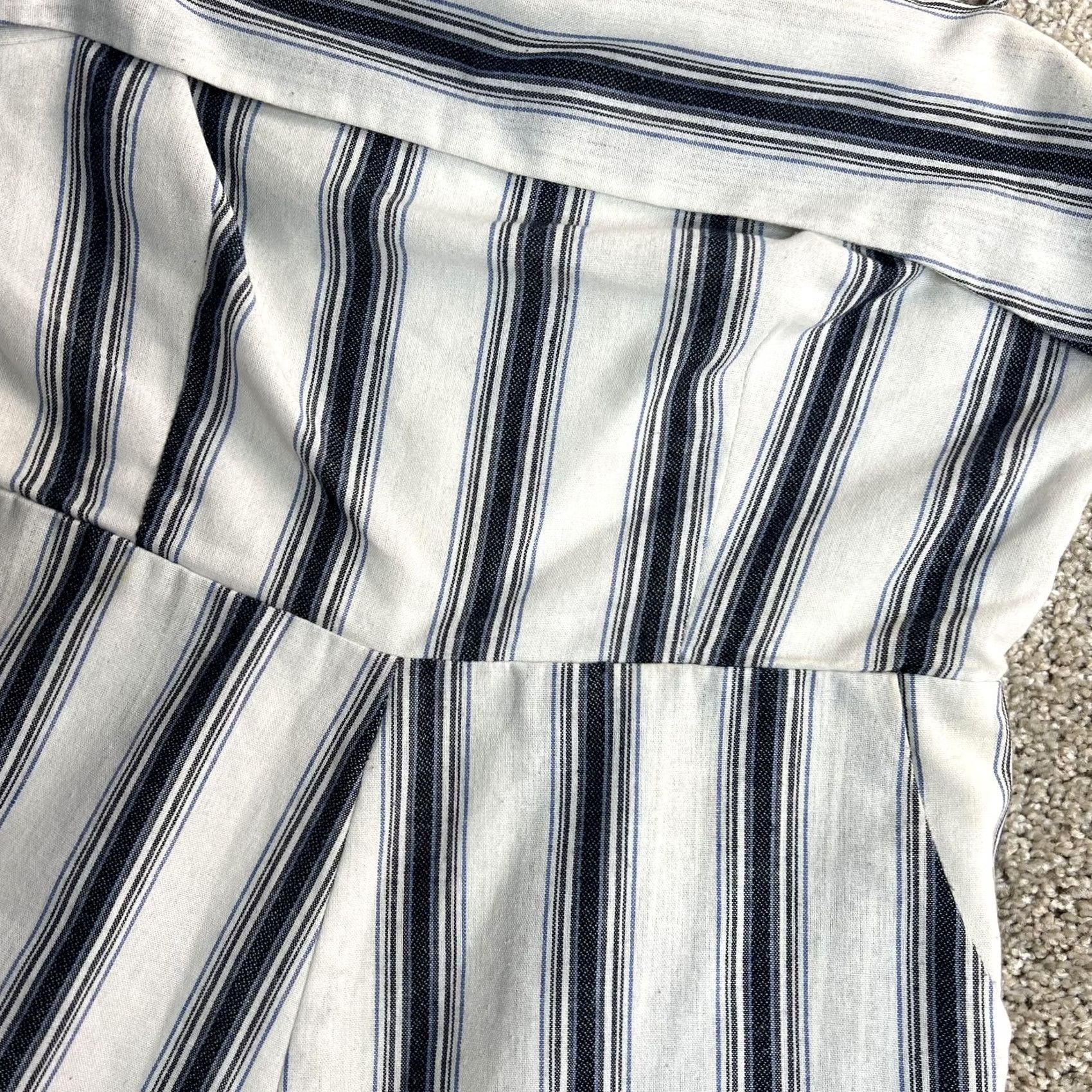 Vintage Altar'd State Romper Womens Large White Striped Pockets Zip Summer Casual Sleeveless Square Neck Adjustable Straps Size 36" / US 14 / IT 50 - 2 Thumbnail