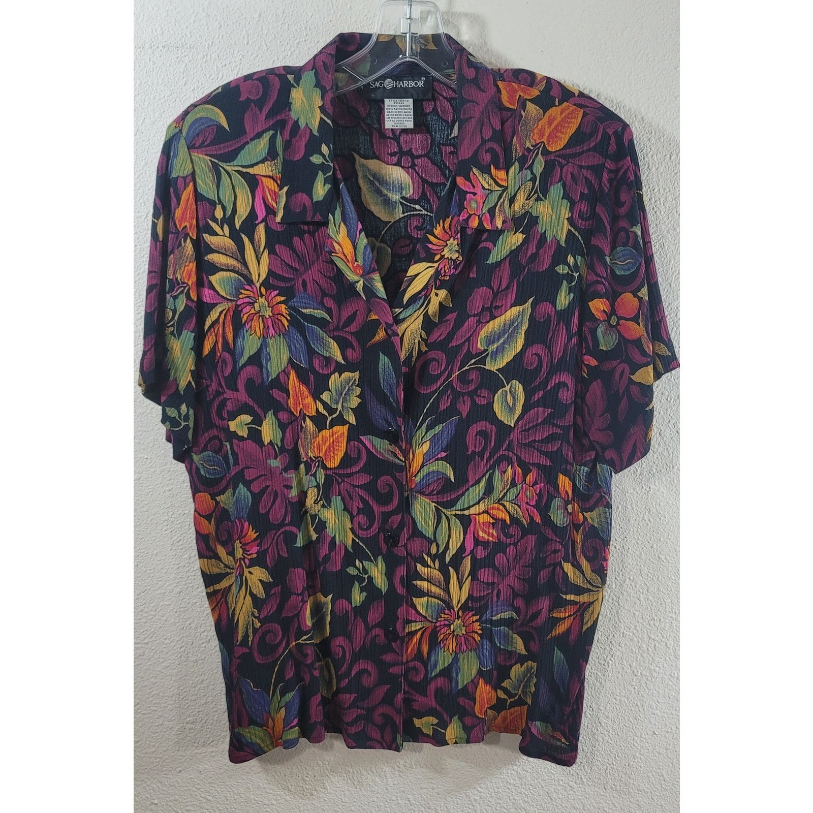 Other Sag Harbor Black Purple Floral Print Button Top Medium Size M / US 6-8 / IT 42-44 - 5 Thumbnail