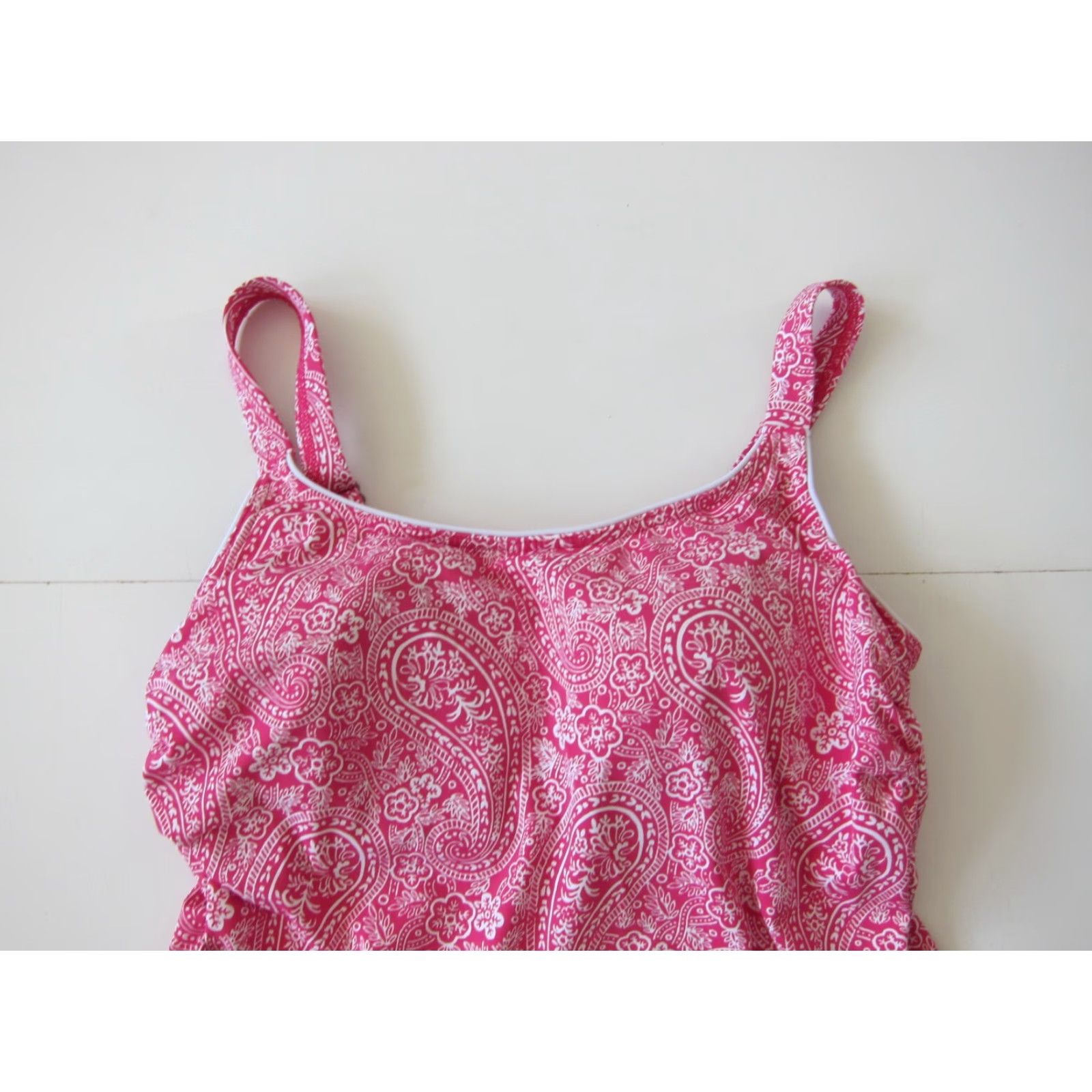 Lands' End VINTAGE Lands End Pink White Floral Built In Bra Tankini Swim Top Women Size 4 Size S / US 4 / IT 40 - 3 Thumbnail