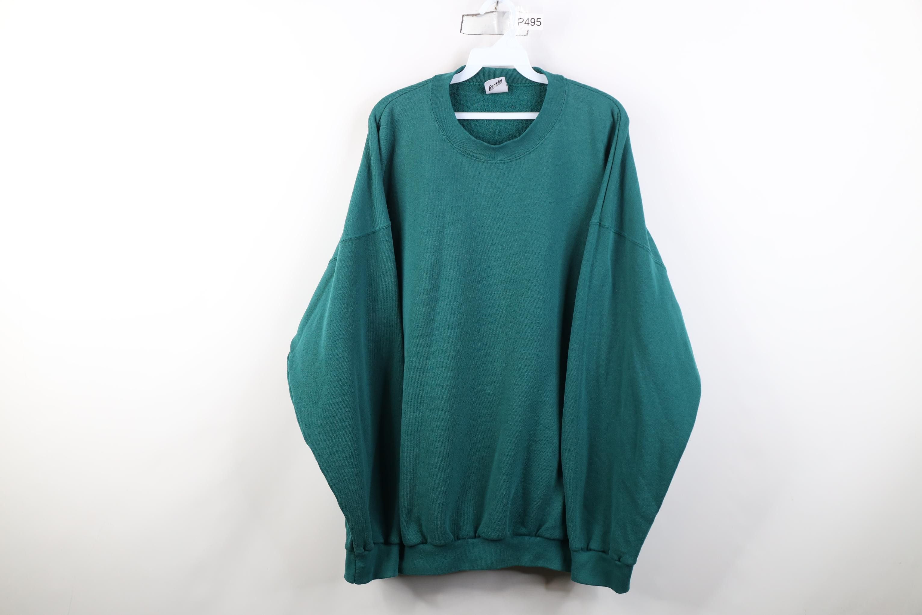 Vintage Vintage 90s Streetwear Blank Crewneck Sweatshirt Teal Green Size US XXL / EU 58 / 5 - 1 Thumbnail