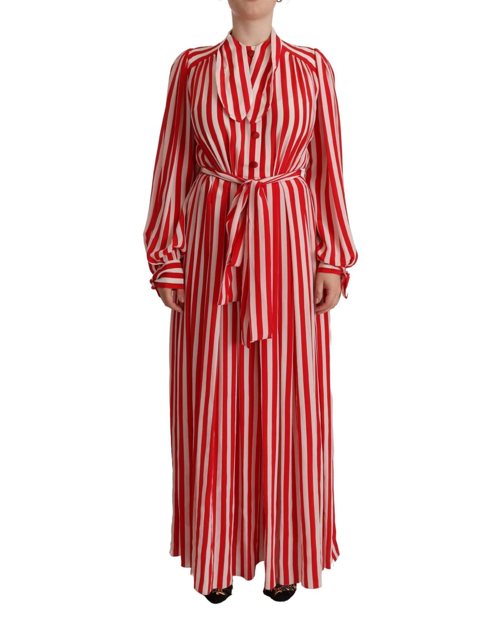 image of Dolce Gabbana Striped Silk Maxi Dress With A-Line Silhouette in Red, Women's (Size Small)