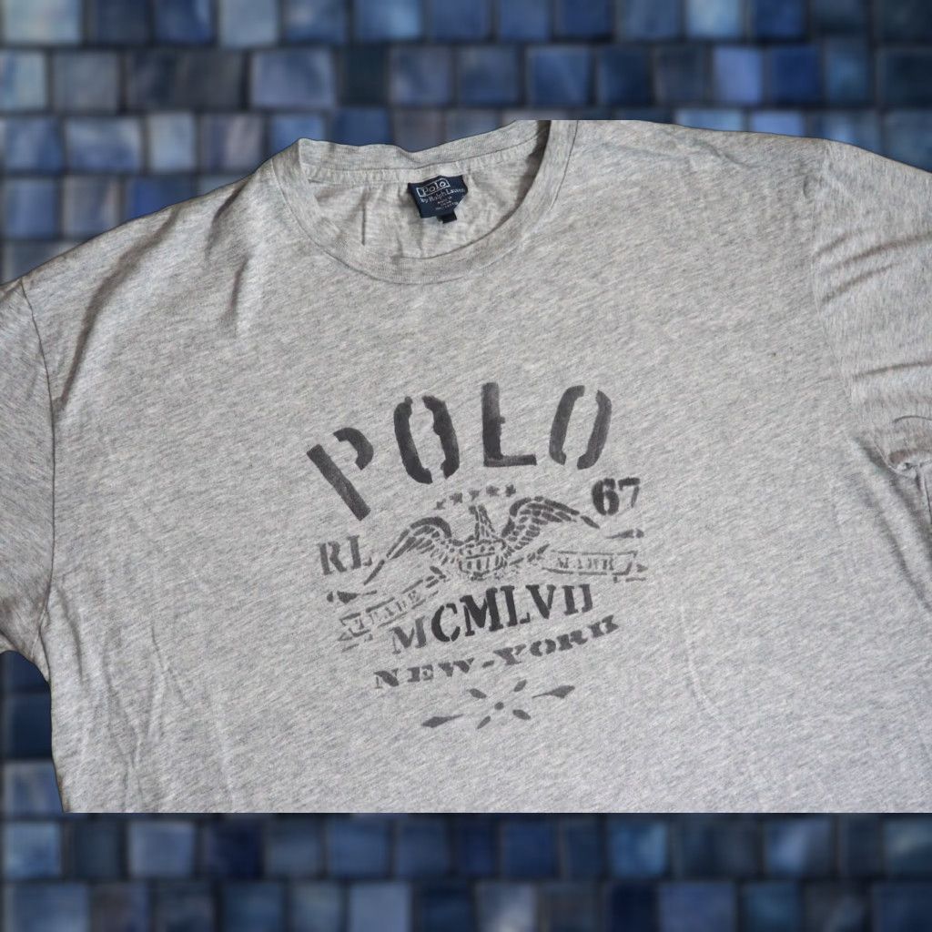Polo Ralph Lauren VTG 90s Polo Ralph Lauren Stencil Military Logo Heather Gray Tee Shirt Mens L Size US L / EU 52-54 / 3 - 1 Thumbnail