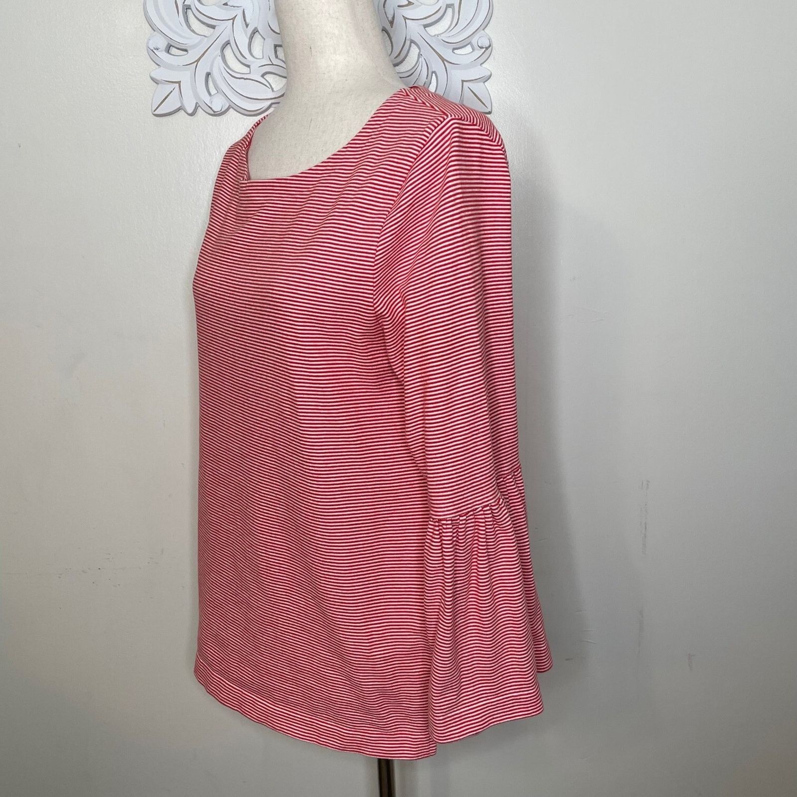 J.Crew J.Crew size M Top RED WHITE Micro Stripe Bell Sleeves Size M / US 6-8 / IT 42-44 - 4 Thumbnail