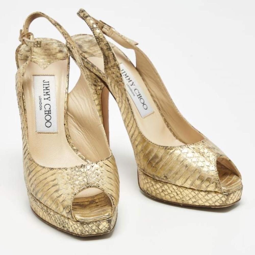 Jimmy Choo Jimmy Choo Nova Gold Snakeskin Leather Platform Slingback 36 Size US 5 / IT 35 - 1 Thumbnail