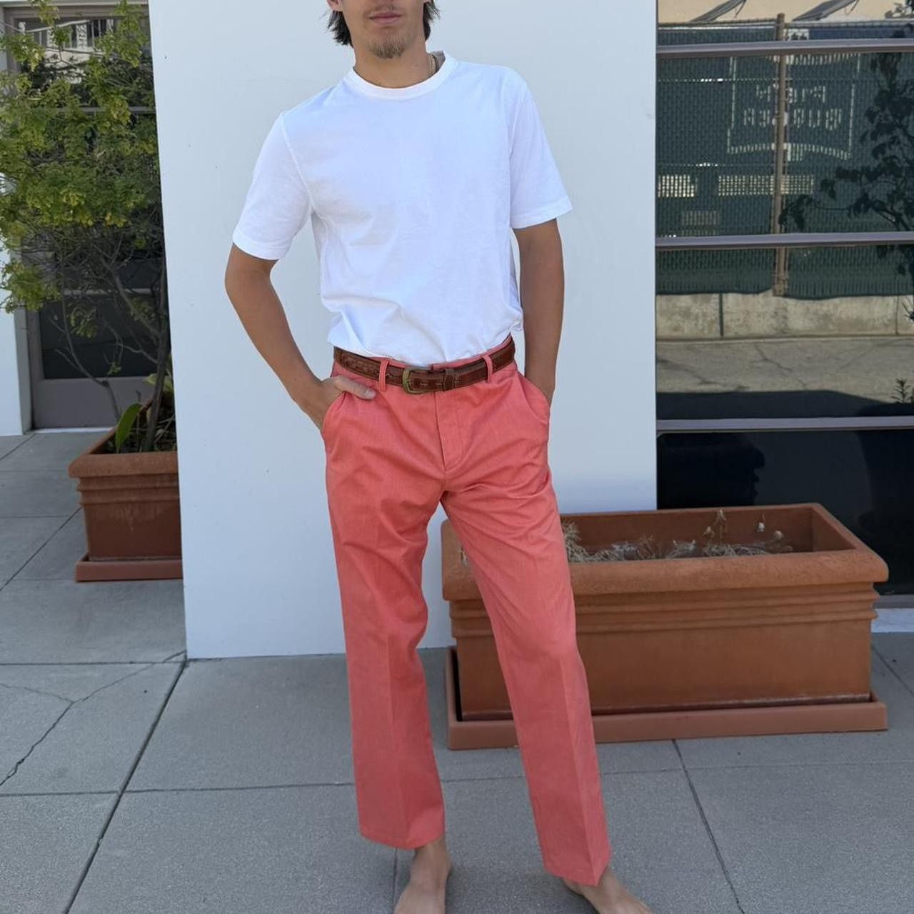 J.Crew Vtg retro one in a million Coral pink chino pant trouser Size US 33 - 1 Thumbnail