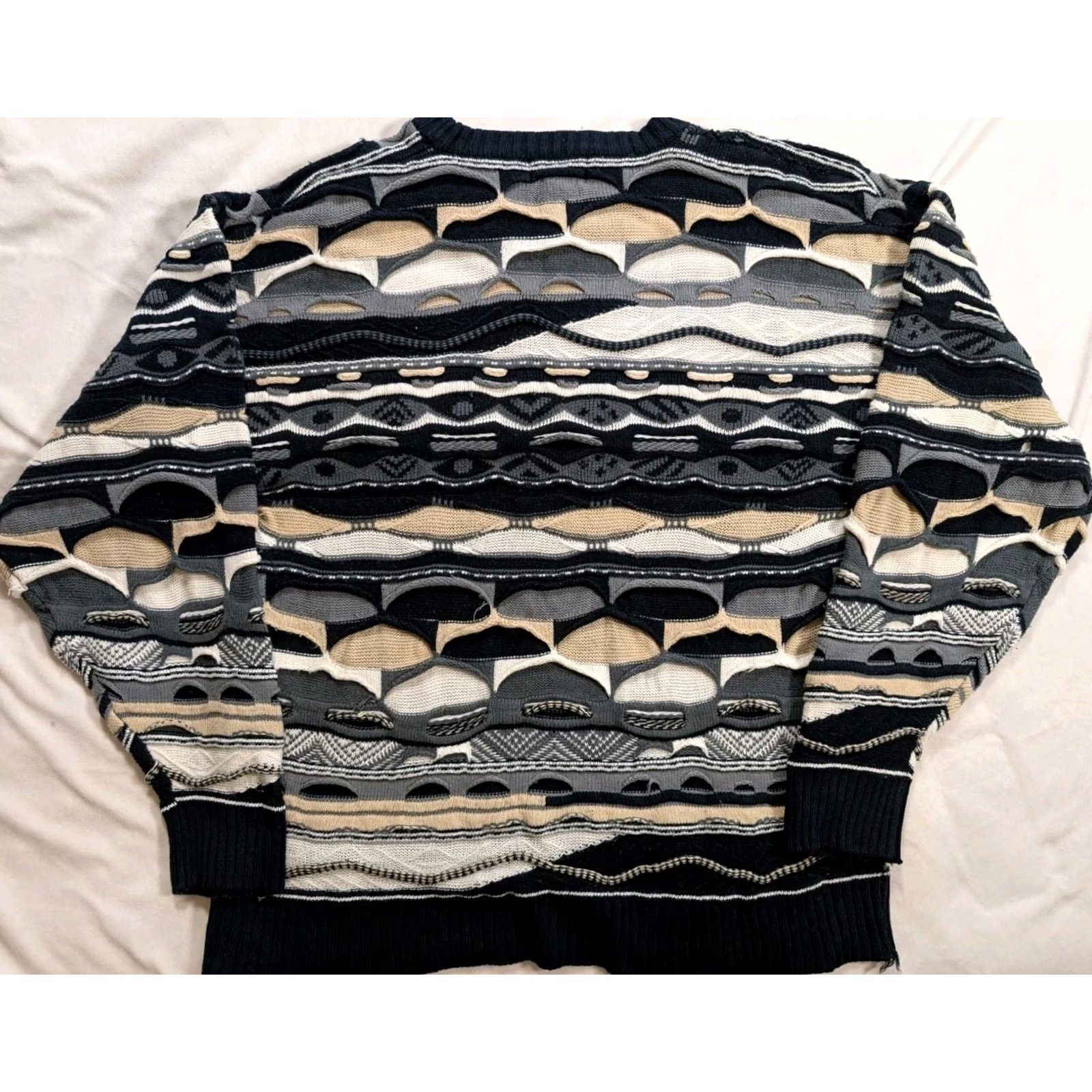 Vintage VINTAGE Regal Wear Sweater Mens XL Beige Crew Neck Knit 90s Retro Geometric Pattern Knit Pullover Size US XL / EU 56 / 4 - 3 Thumbnail