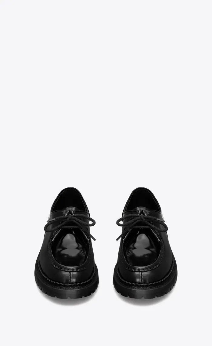 Saint Laurent Paris o1la1rc1a0226 687532 Malo Derbies Shoes In Glazed Leather Size US 7 / EU 40 - 1 Thumbnail