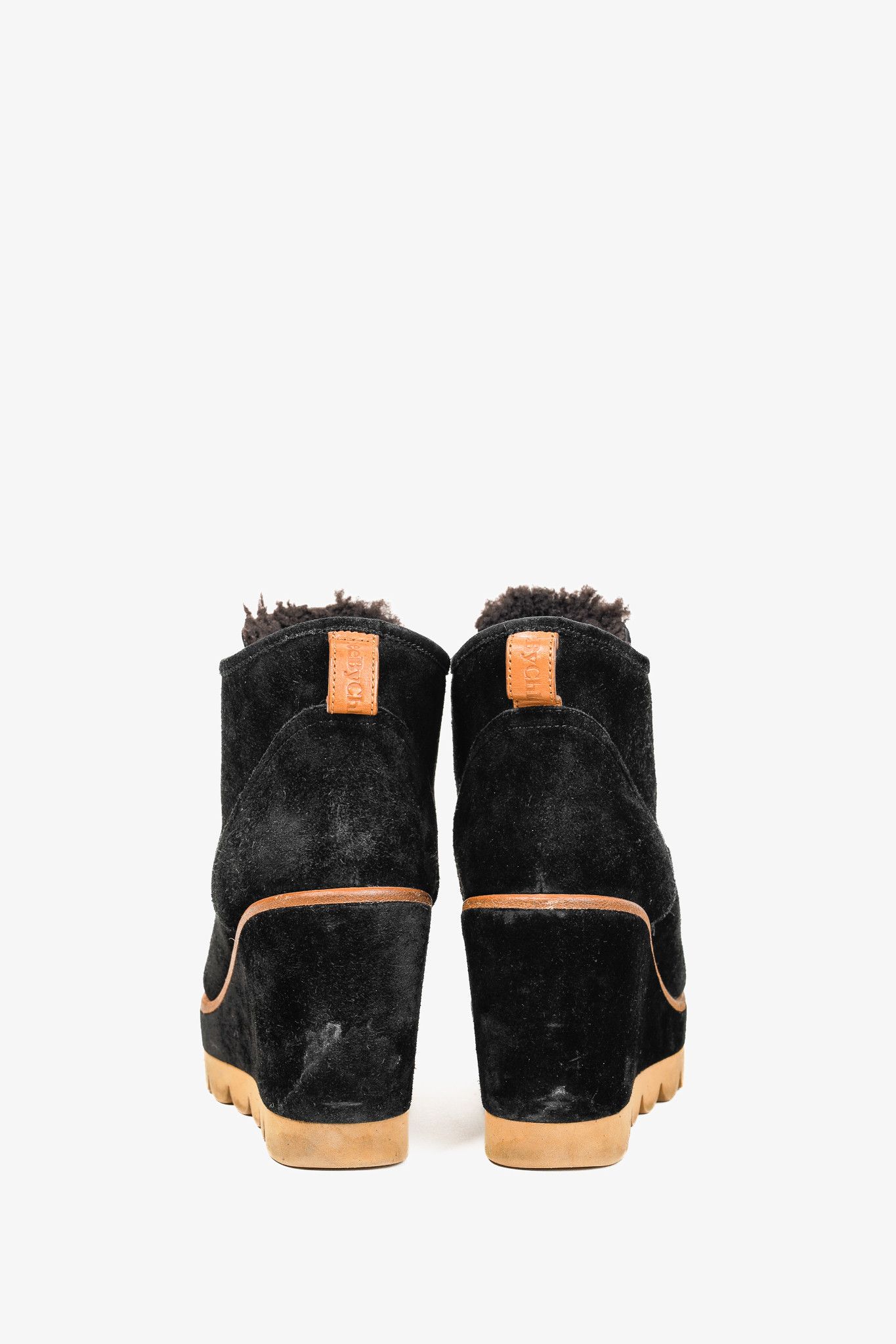 See by Chloe See by Chloe Ethel Shearling-Lined Suede Wedge Booties Size US 8.5 / IT 38.5 - 3 Thumbnail