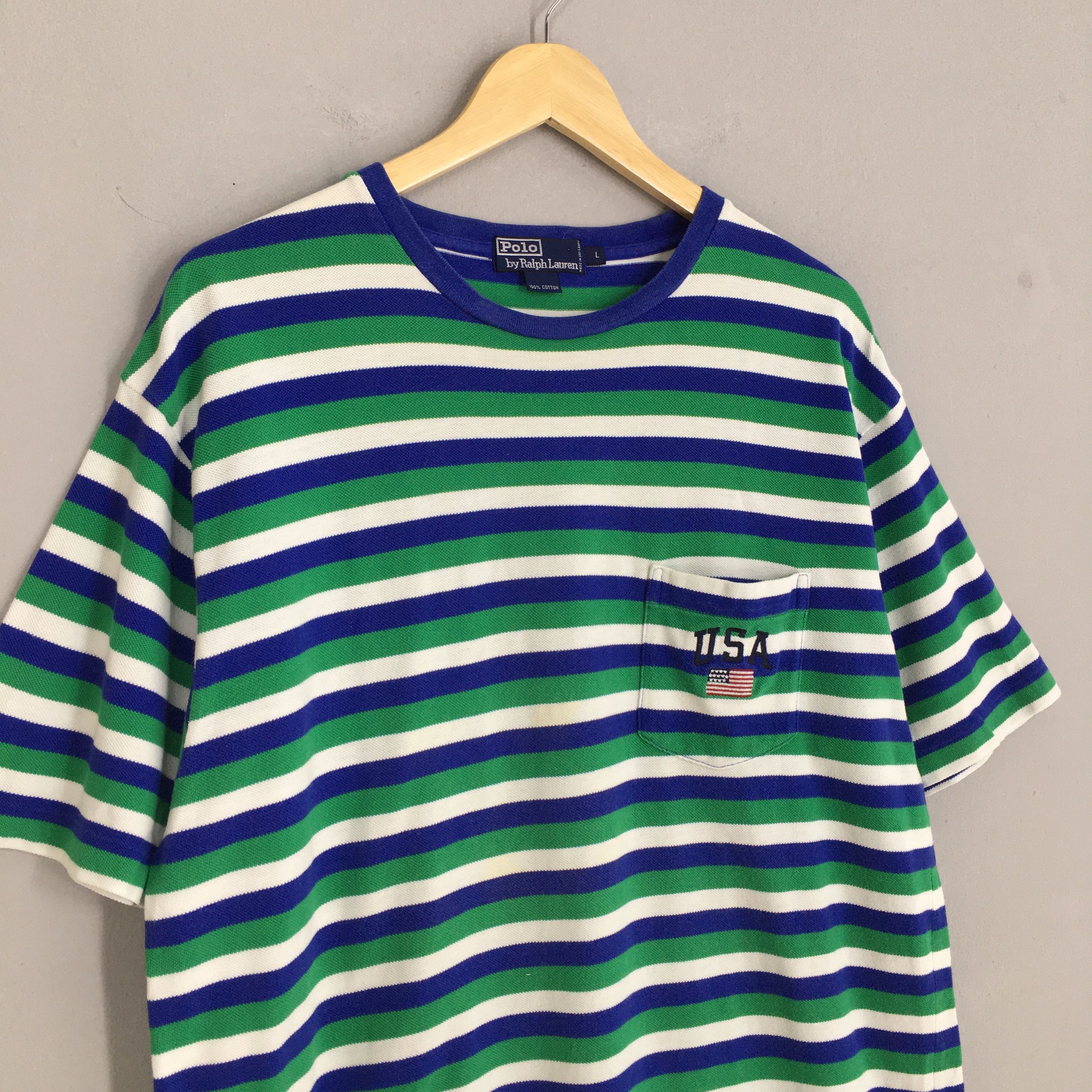 Polo Ralph Lauren Vintage 90s Polo Ralph Lauren Usa Polo Stripes T shirt Large Size US L / EU 52-54 / 3 - 3 Thumbnail