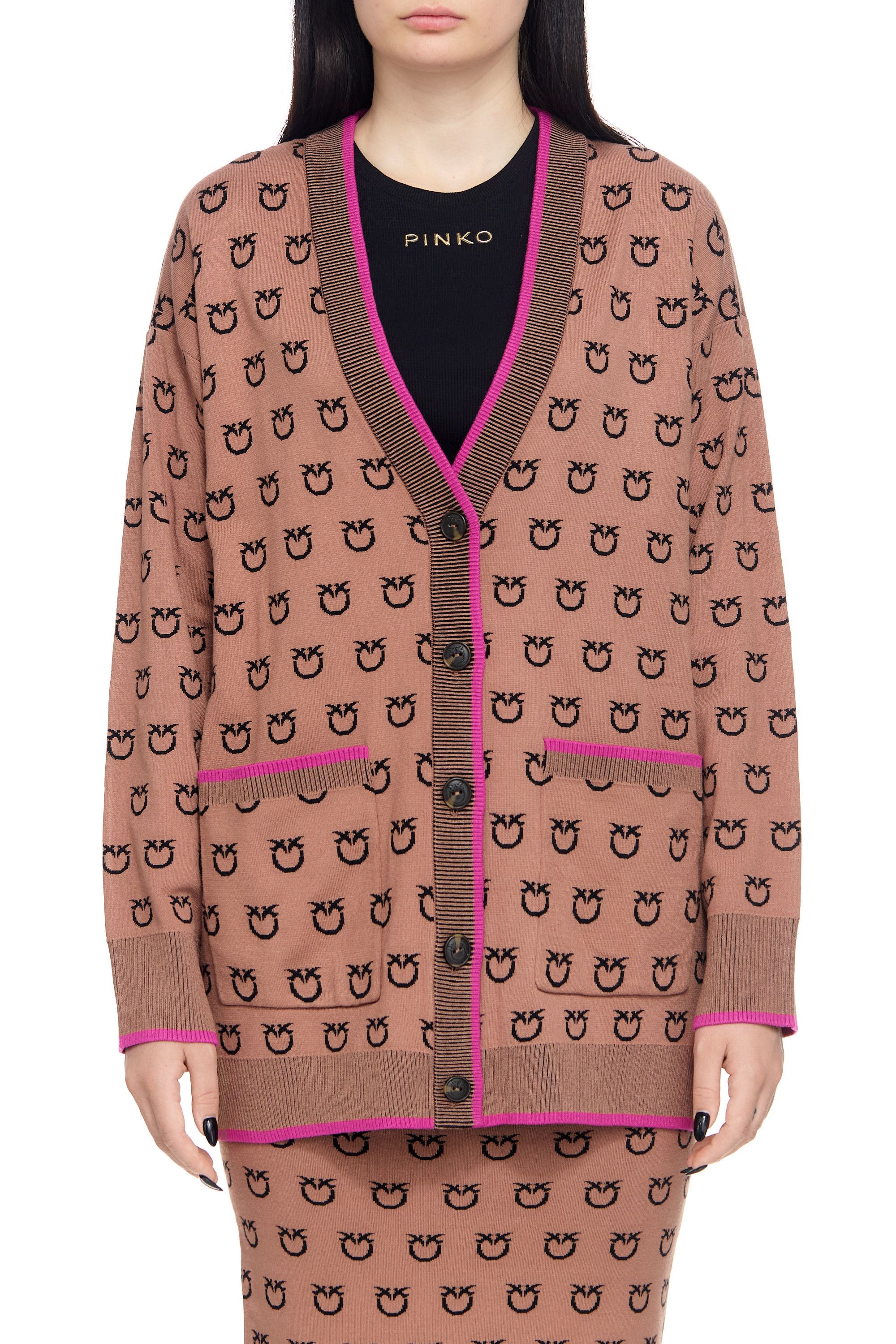 Pinko o1s22i1n0824 Lama All Over Logo Cardigan in Beige Size XS / US 0-2 / IT 36-38 - 1 Thumbnail