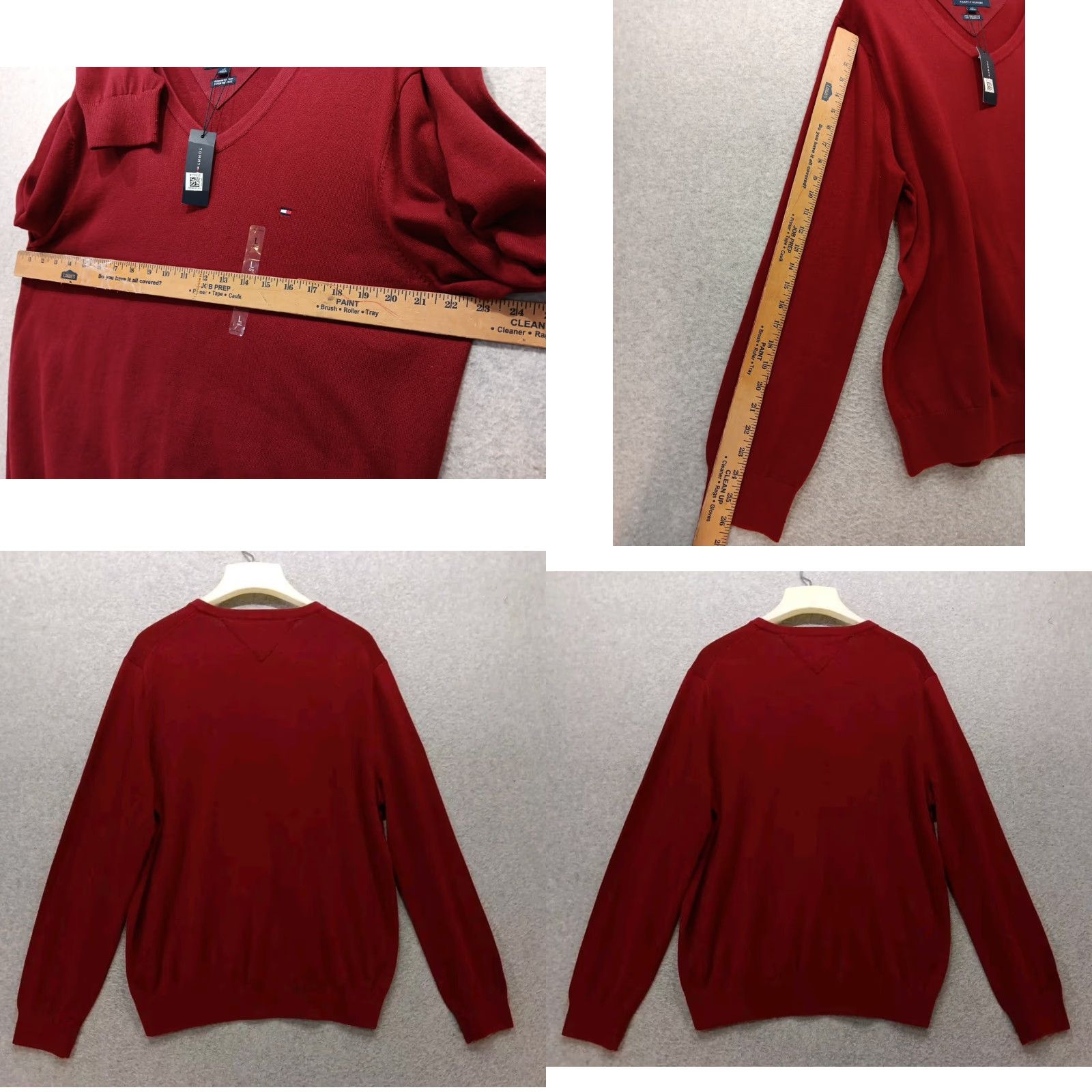 Tommy Hilfiger V-Neck Pullover Sweater NWT Tommy Hilfiger Men's Large Maroon Logo Long Sleeves Size US L / EU 52-54 / 3 - 8 Thumbnail