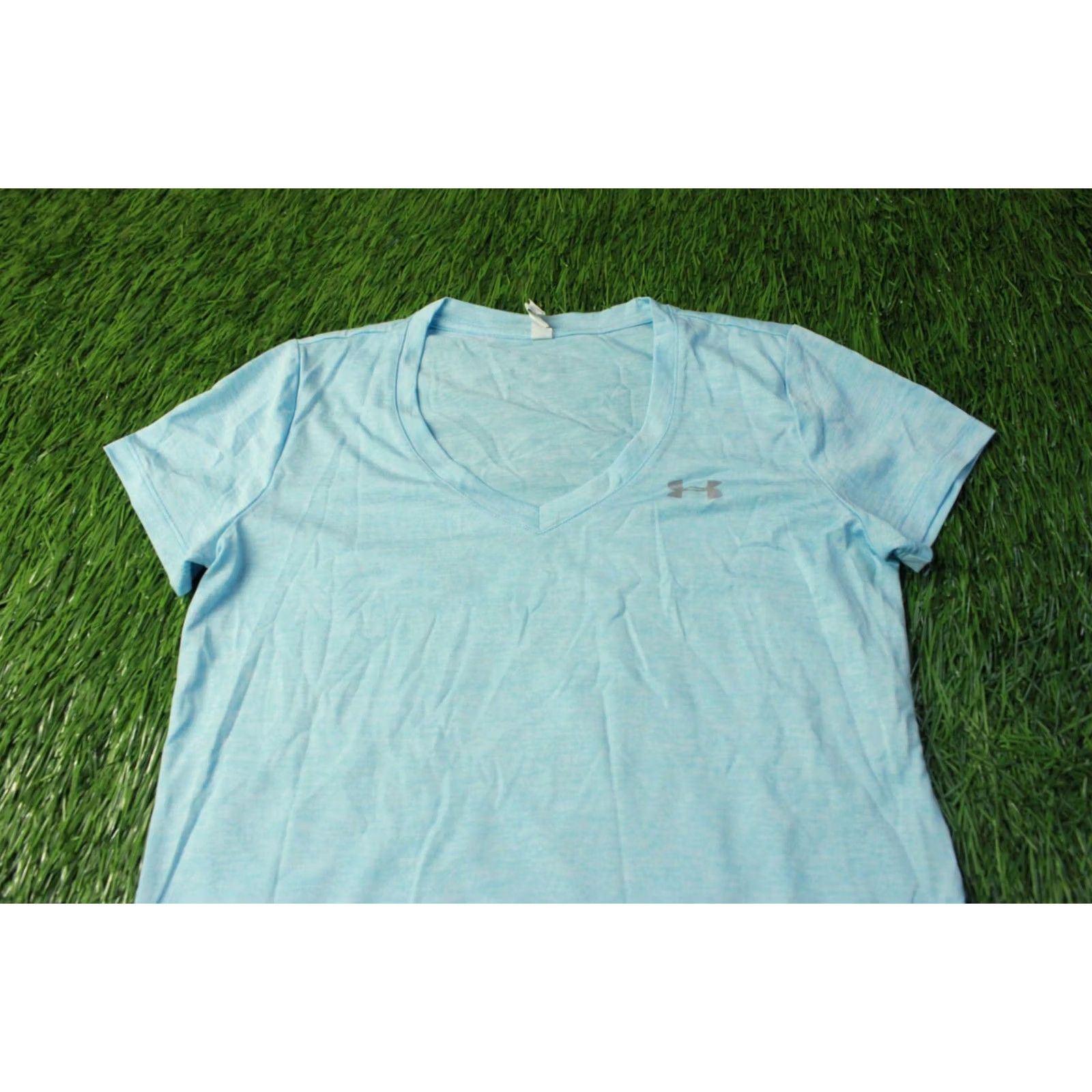 Under Armour UNDER ARMOUR SHIRT Women Compression Training Jersey XS Blue 2016 Velar 100% Polyester Short Sleeve V-Neck T-Shirt Size XS / US 0-2 / IT 36-38 - 2 Thumbnail