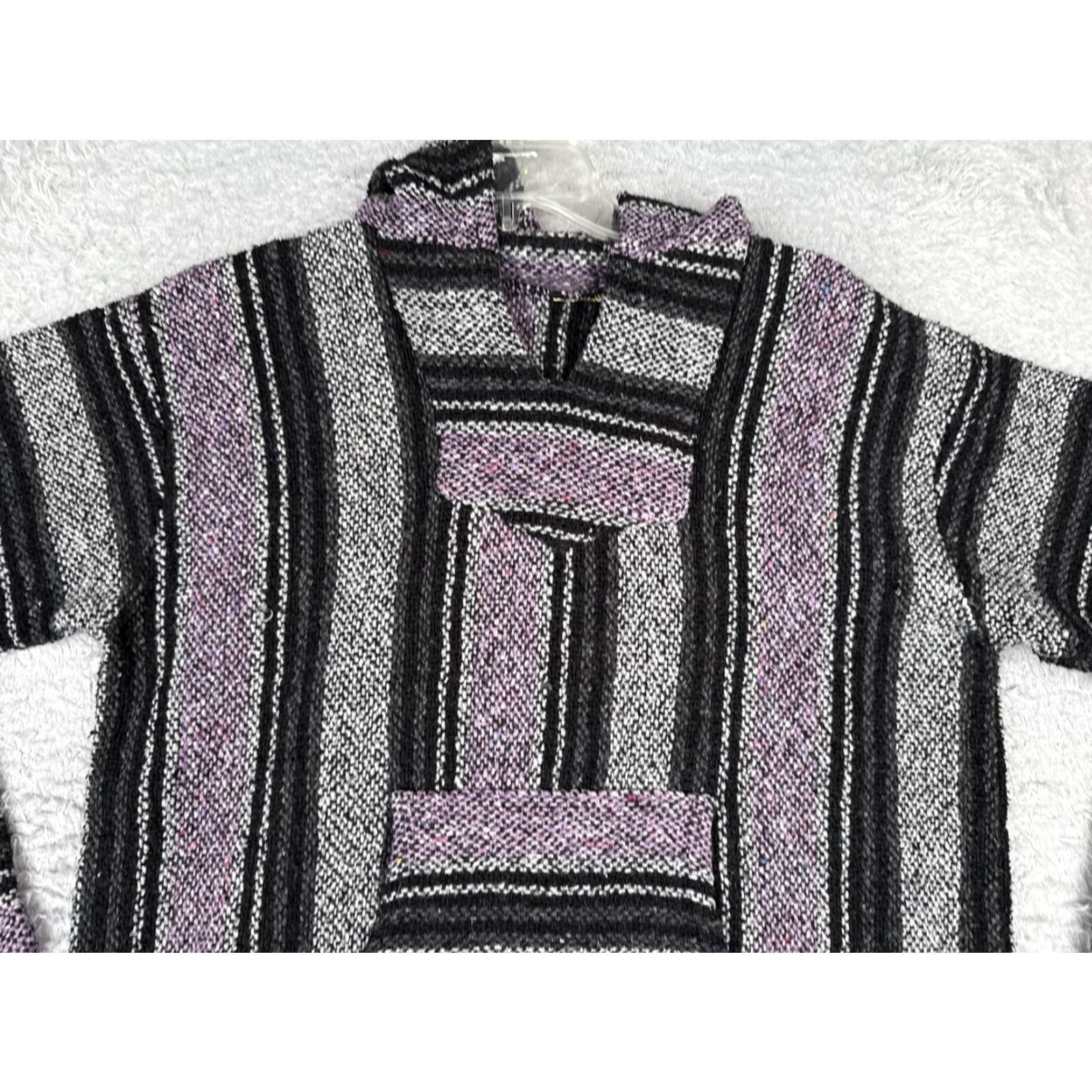 KangaROOS Baja Hoodie Mens Medium Gray Pink Striped Kangaroo Pocket Drug Rug Poncho Size US M / EU 48-50 / 2 - 4 Thumbnail