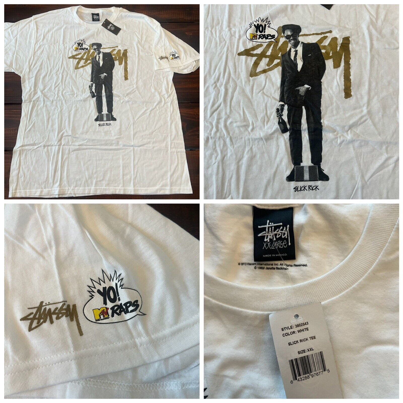 image of Vintage Stussy X Slick Rick Yo Mtv Raps Tee Shirt in White, Men's (Size 2XL)