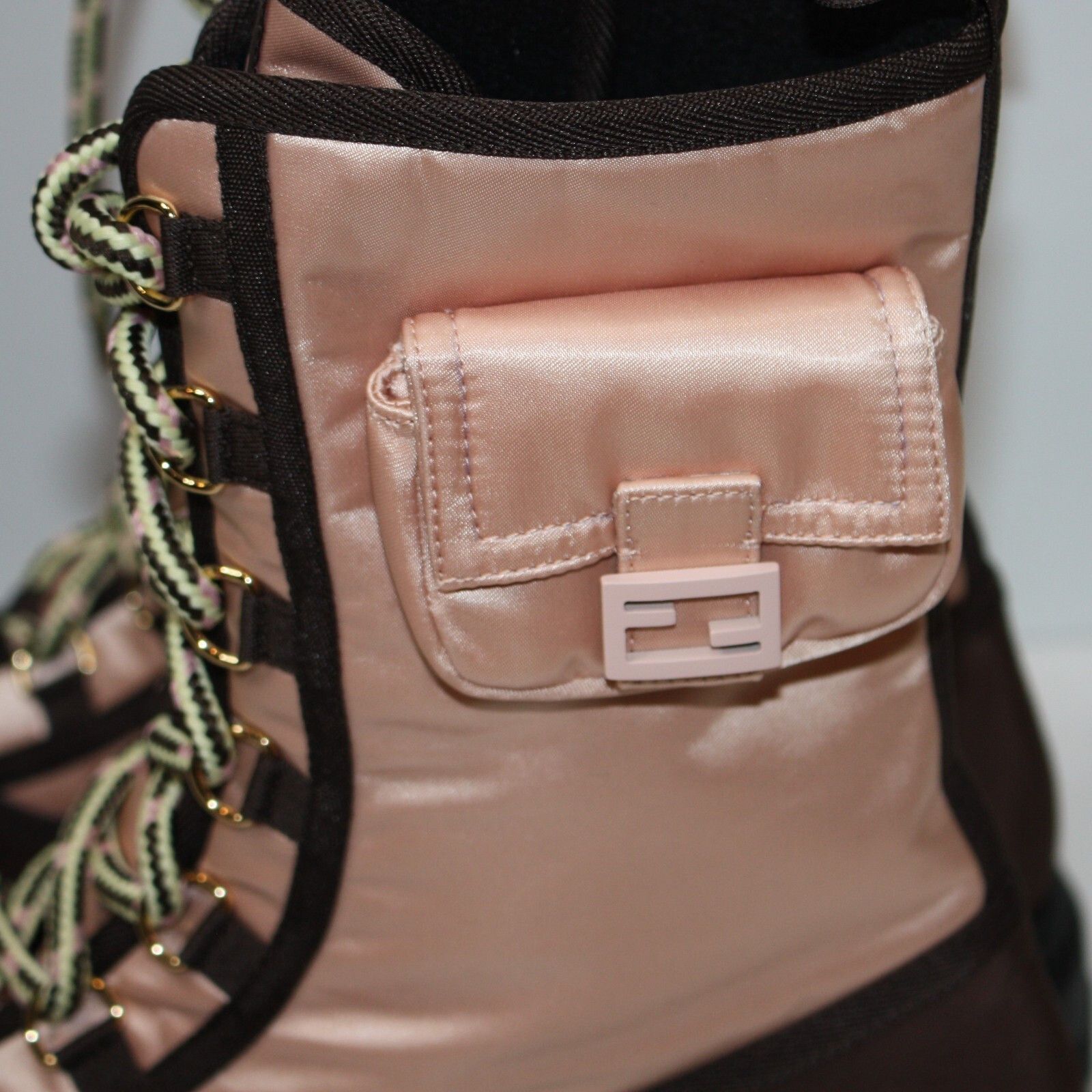 Fendi Domino Pink Nylon Biker Boots with Baguette Pocket $1450 Size US 9.5 / IT 39.5 - 8 Thumbnail