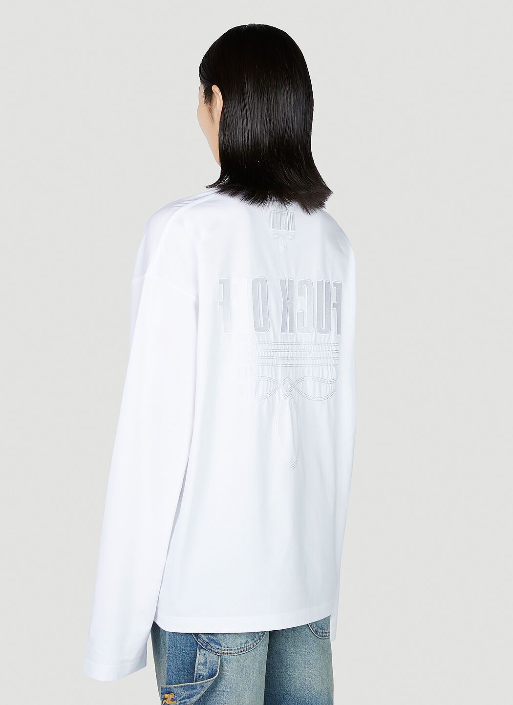 Vetements VTMNTS White Fuck Off Embroidered Long Sleeve T-Shirt Size US L / EU 52-54 / 3 - 6 Thumbnail