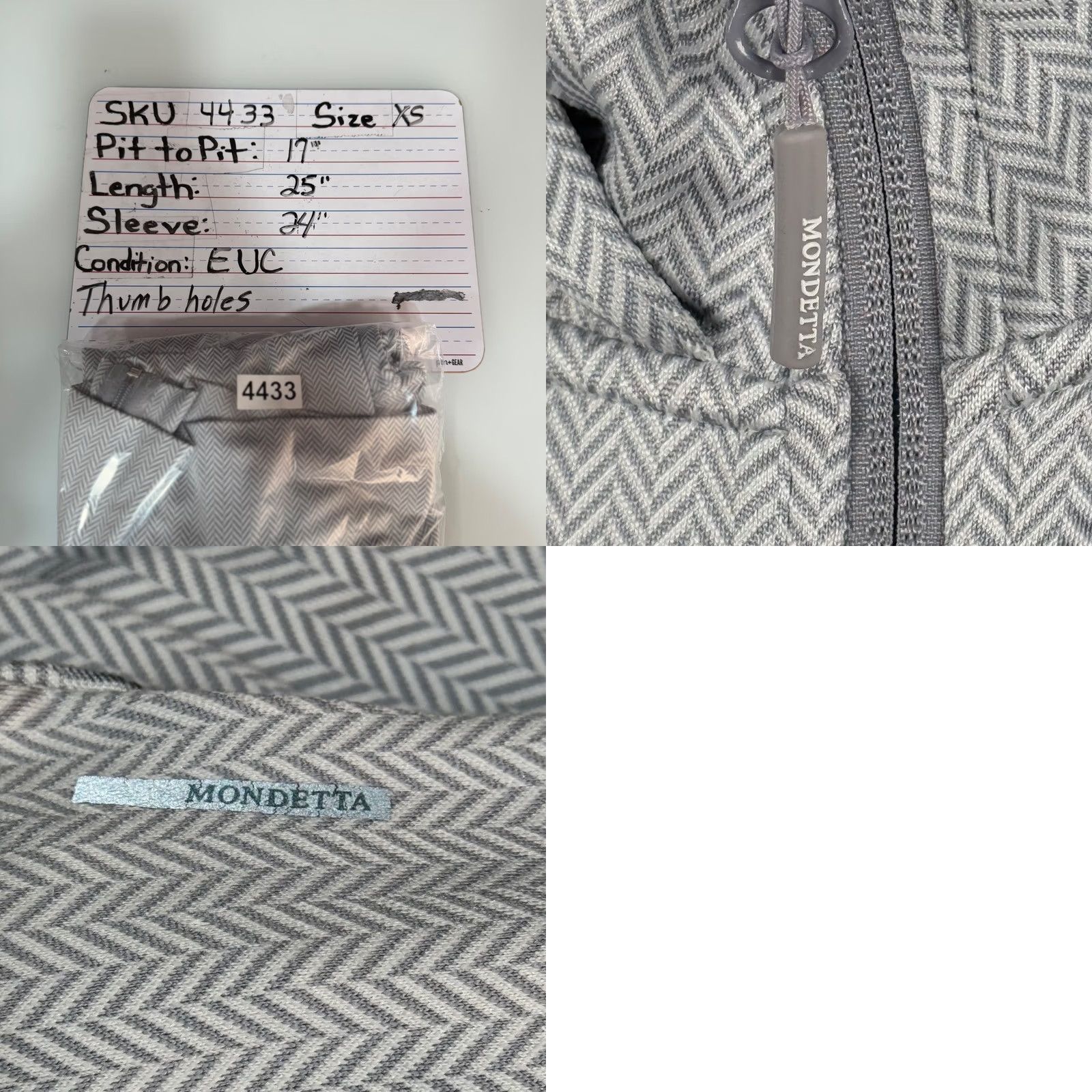 Vintage Mondetta Women XS Full Zip Hooded Performance Jacket Grey Herringbone Thumbholes Jacket Size XS / US 0-2 / IT 36-38 - 8 Thumbnail