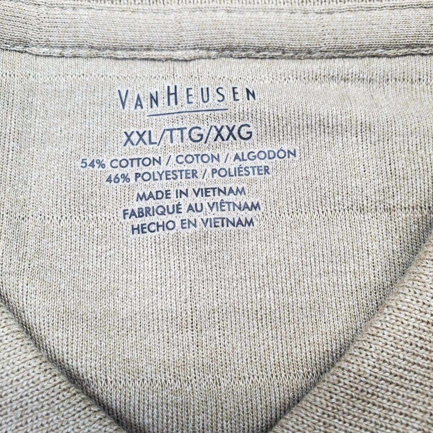 Van Heusen Van Heusen Mens XXL Tan Self Check Raglan Sleeve Collared Popover Polo Sweater Size US XXL / EU 58 / 5 - 6 Thumbnail