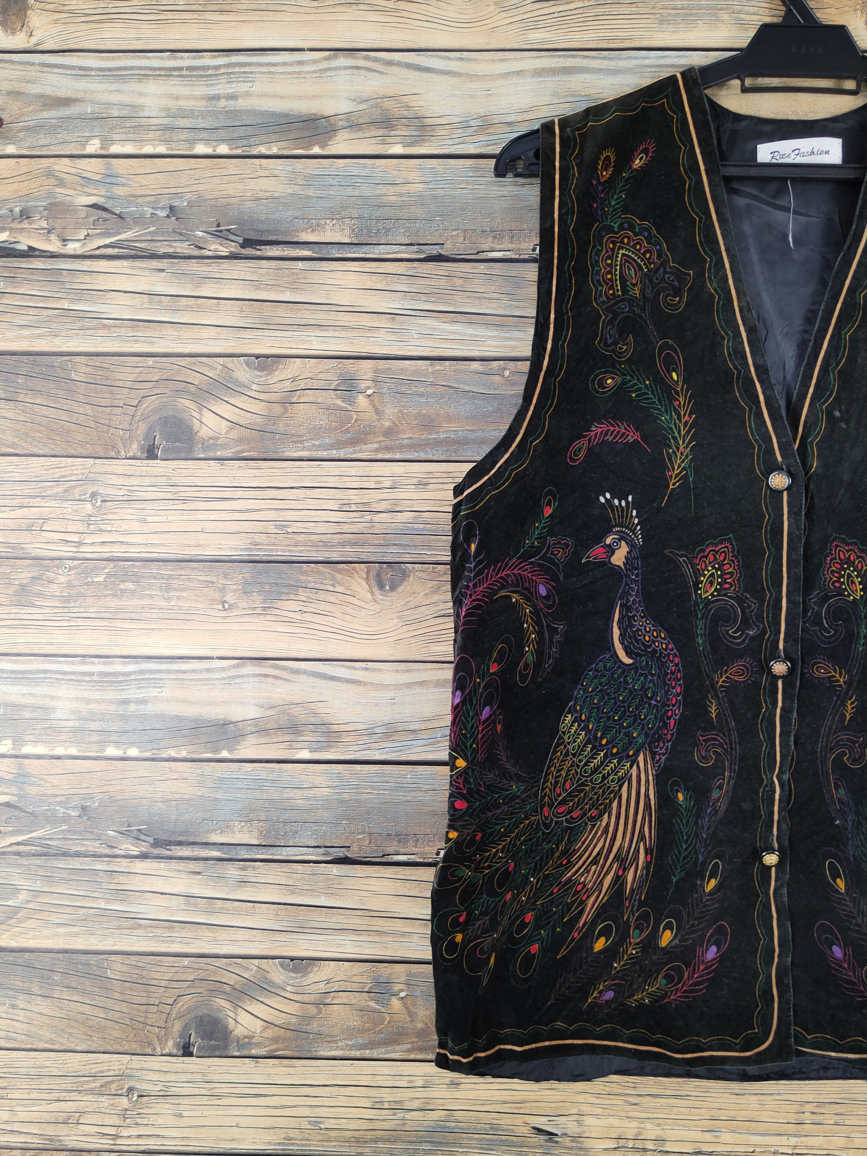 Japanese Brand × Vintage Vintage Art Rose Fashion Black Peacock Vests Size S / US 4 / IT 40 - 4 Thumbnail