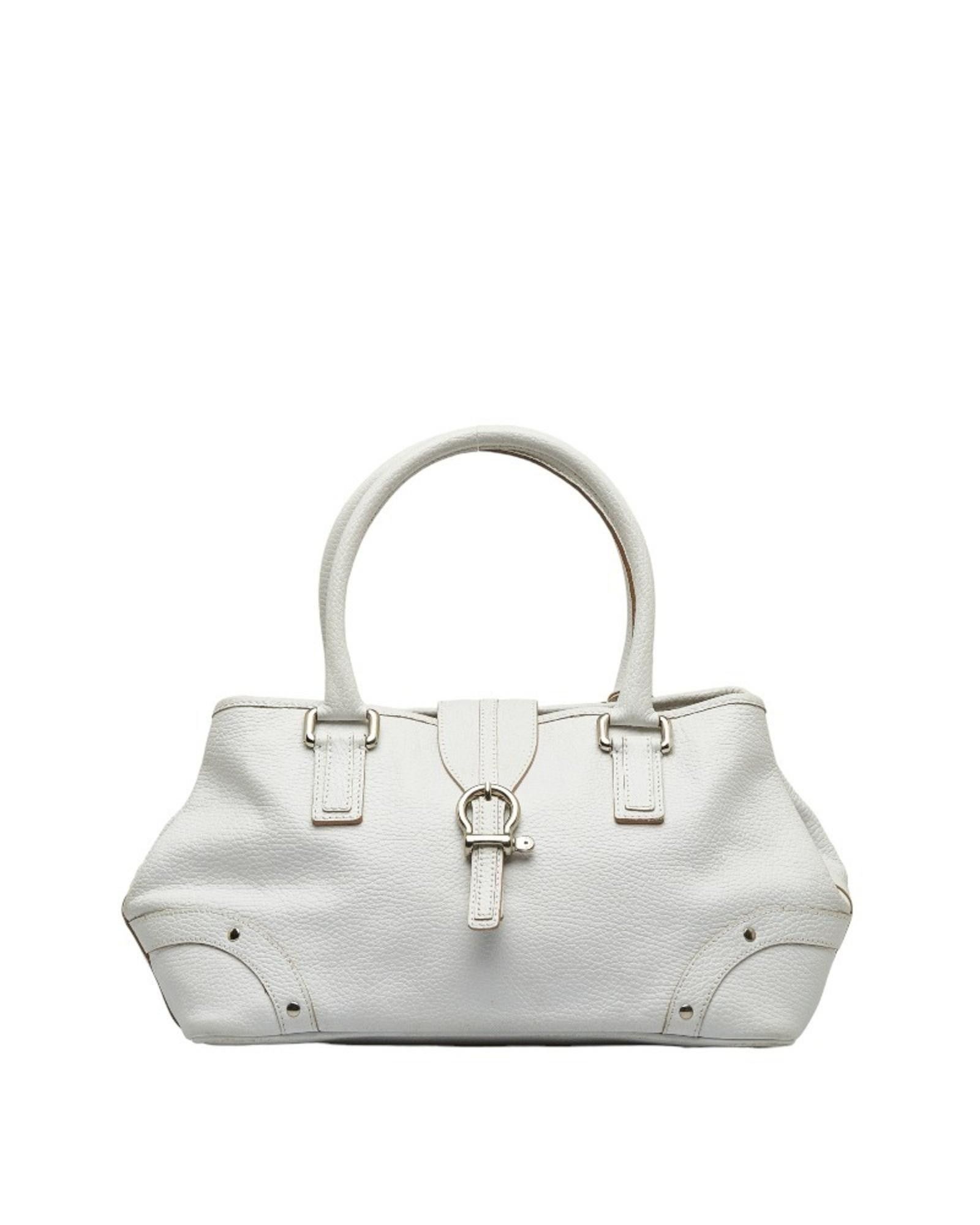 image of Burberry White Leather Magnetic Closure Handbag, Women's
