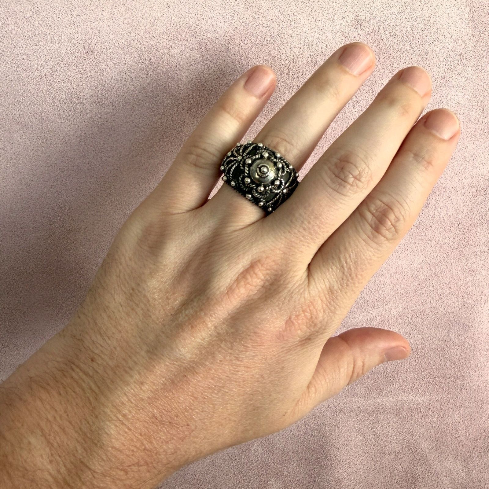 Sterling Silver sterling silver beaded intricate dome ring size 9.5 Size ONE SIZE - 2 Thumbnail