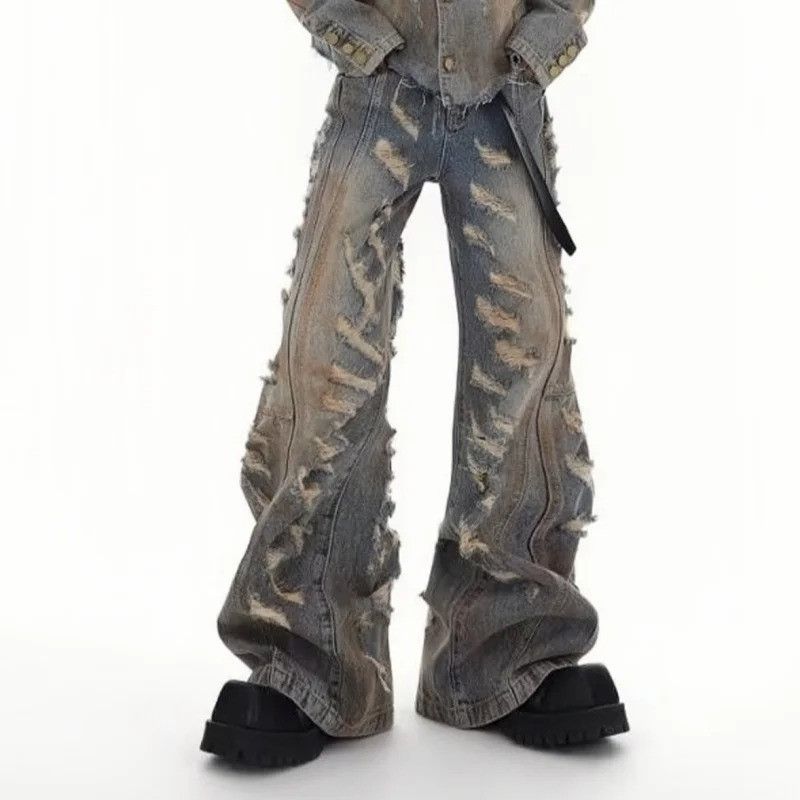 Jean Y2K Flare Ripped Stacked Jeans Size US 29 - 1 Thumbnail