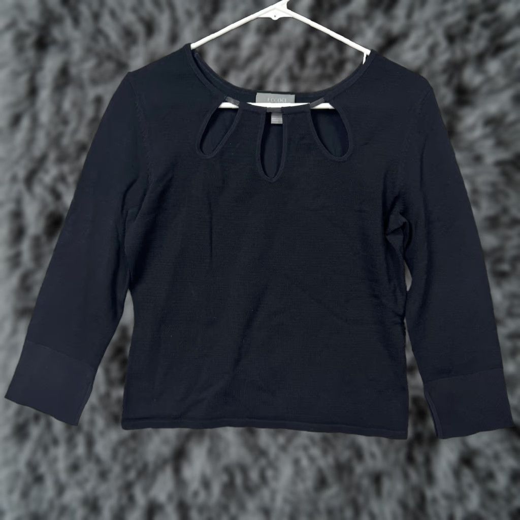 Vintage Eccoci Blouse Shirt Women M Black 3/4 Sleeve Round Neck Solid Knit Top Minimalist Date Night Modern Chic VINTAGE No Size M / US 6-8 / IT 42-44 - 1 Thumbnail