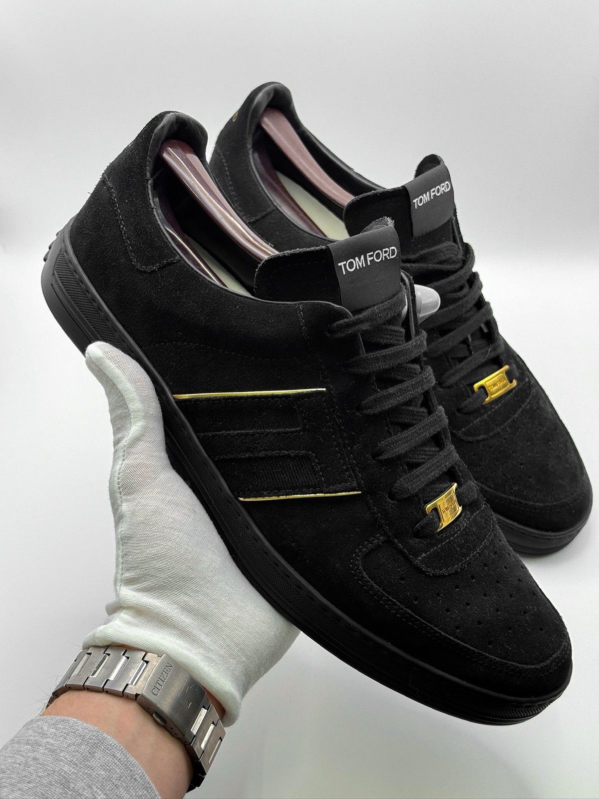 Tom Ford Tom Ford Radcliffe Black Suede Gold Hardware Luxury Sneakers Size US 10 / EU 43 - 2 Thumbnail