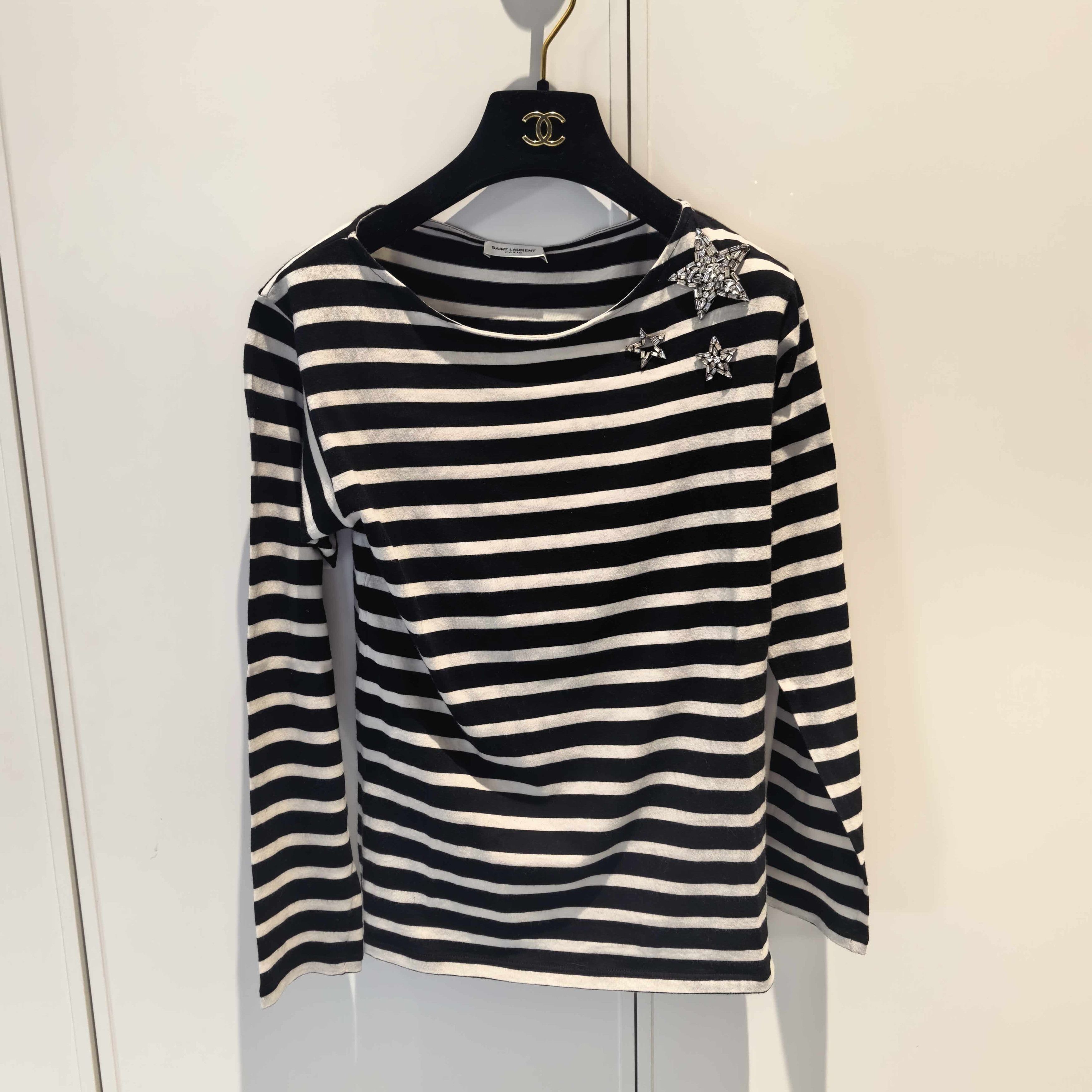 Saint Laurent Paris Saint Laurent Striped Rhinestone Star Long Sleeve T-Shirt XS Size XS / US 0-2 / IT 36-38 - 1 Thumbnail