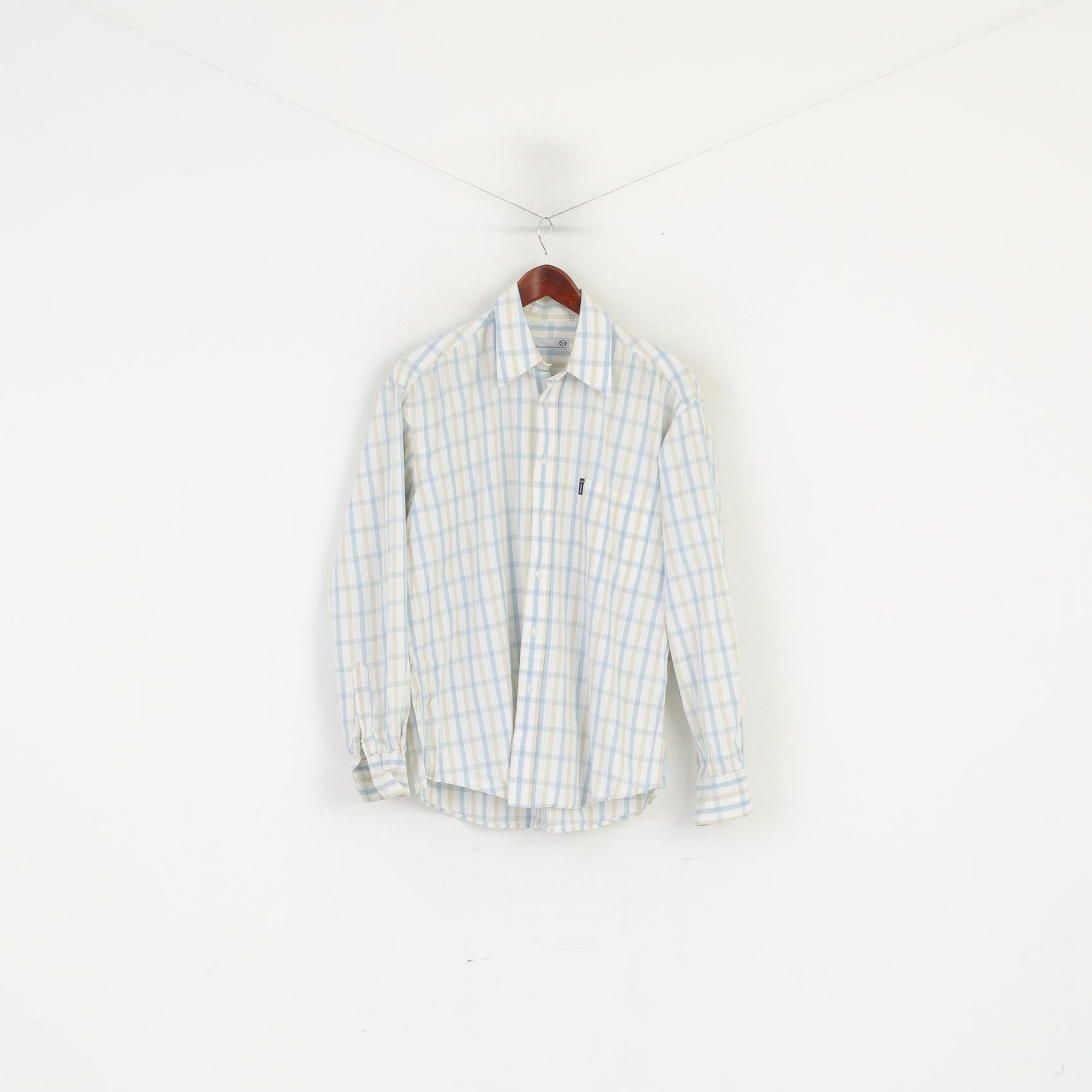 Sergio Tacchini Sergio Tacchini Men L Casual Shirt Cream Cotton Check 9434 Size US L / EU 52-54 / 3 - 2 Thumbnail