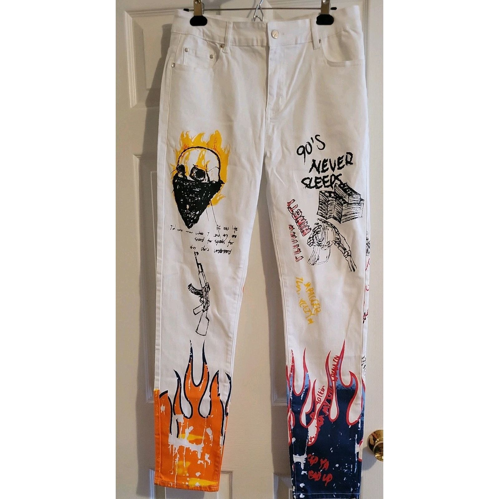 Jean Y2K Vintage Jeans Graffiti Slim Size 33 Streetwear Painted Size US 33 - 1 Thumbnail
