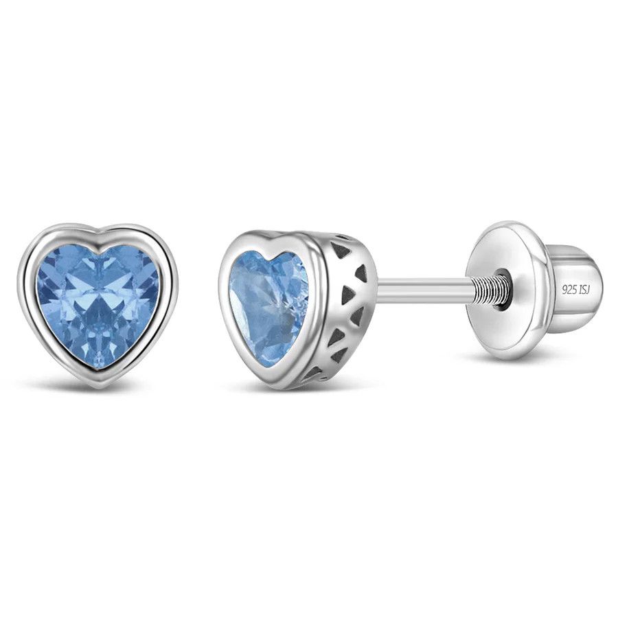 Other CZ Birthstone Heart March Earrings - Sterling Silver Size ONE SIZE - 1 Thumbnail