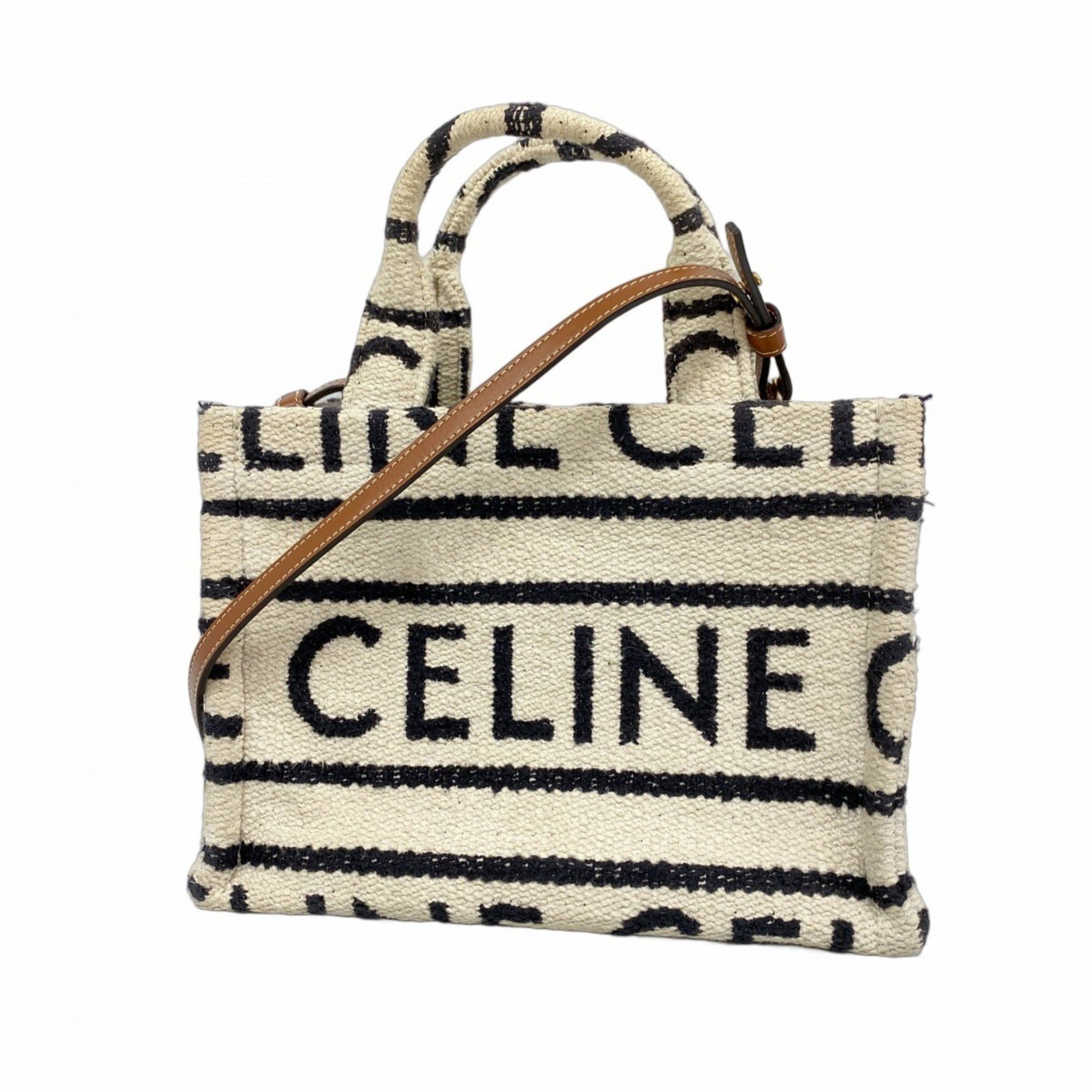 Celine handbag canvas ivory black brown 2-way bag for women