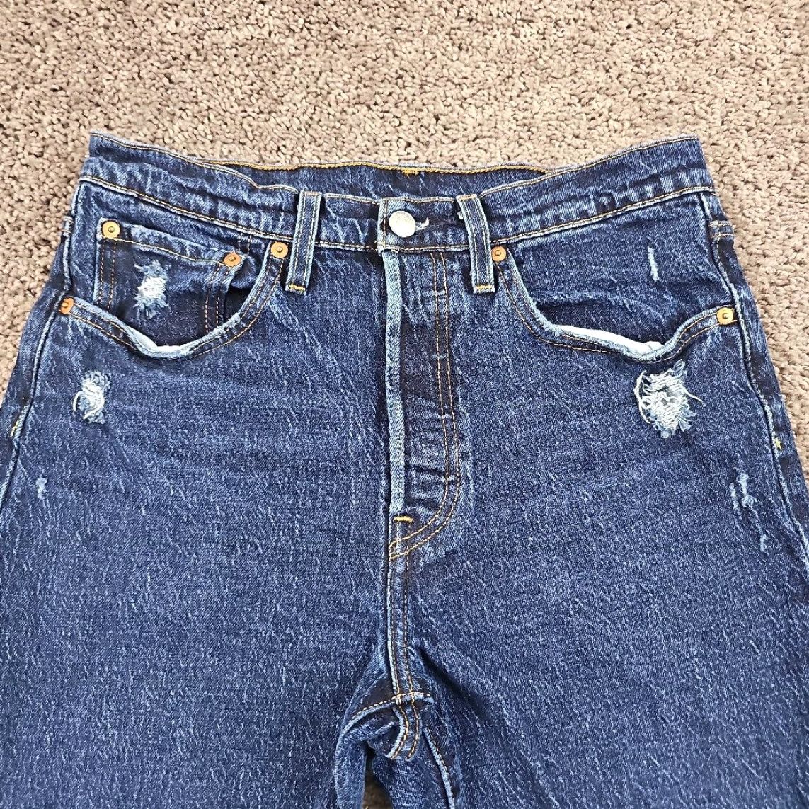 Levi's Levi's 501 Jeans Womens 30 Skinny High Stretch Button Fly Distressed Denim 27x27 Blue Size 30 Adult Womens Jeans Skinny Stretch Distressed Size 30" / US 8 / IT 44 - 2 Thumbnail