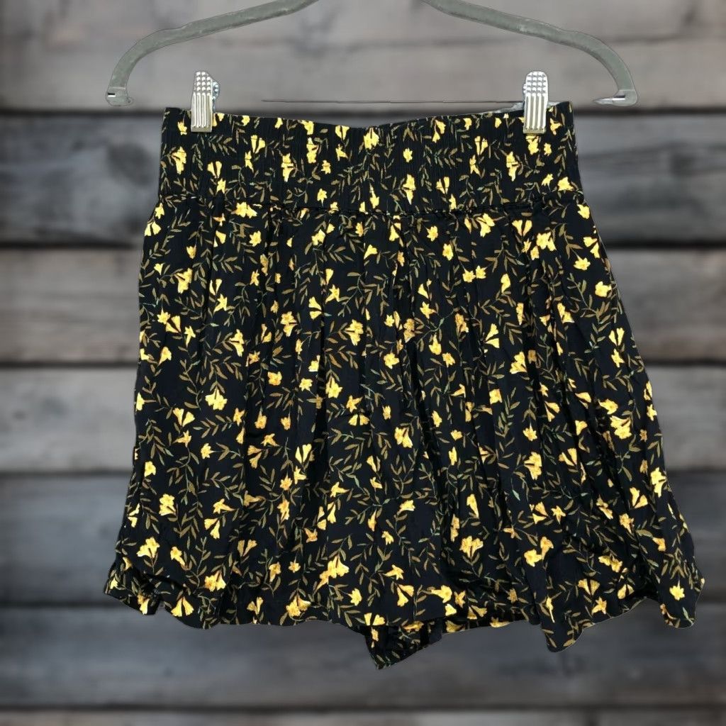 Zara Zara High Waist Floral Shorts Womens Small S Black Yellow Lightweight Boho Size 28" / US 6 / IT 42 - 1 Thumbnail