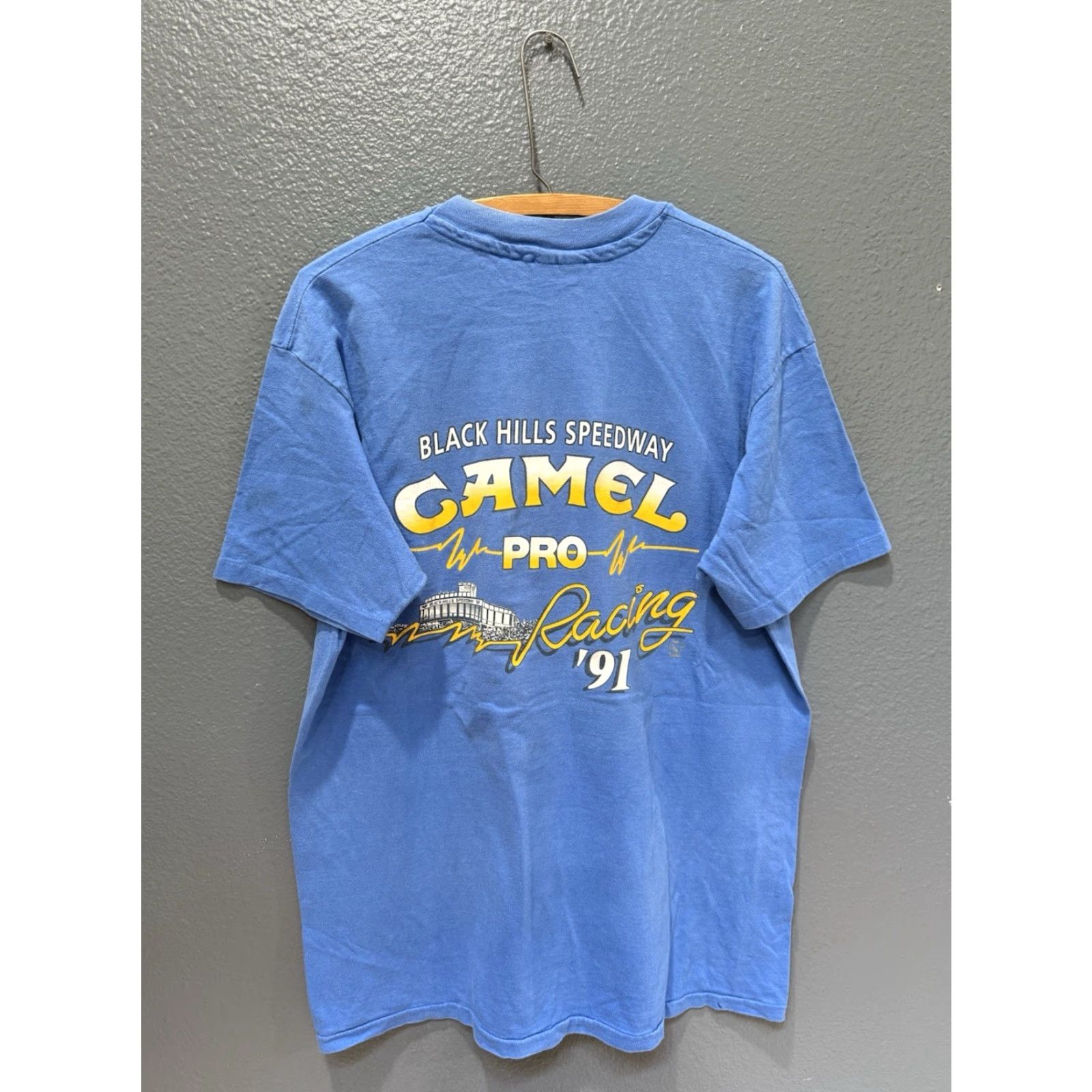 Camel VINTAGE 1991 Camel Pro Black Hills Flat Track Racing AMA Tee XL Blue Cotton Shirt Mens Size US XL / EU 56 / 4 - 3 Thumbnail