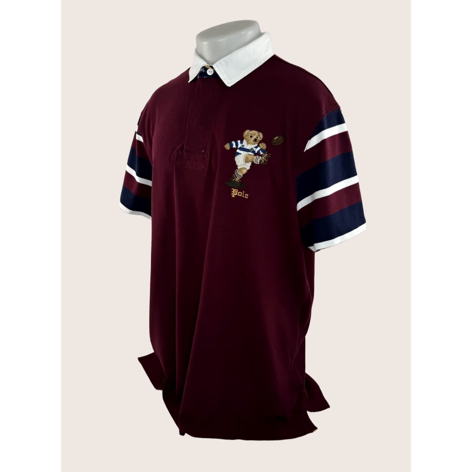 Ralph Lauren POLO RALPH LAUREN Embroidered BEAR KICKING RUGBY FOOTBALL Mens 2XL Shirt Maroon Size US XXL / EU 58 / 5 - 1 Thumbnail