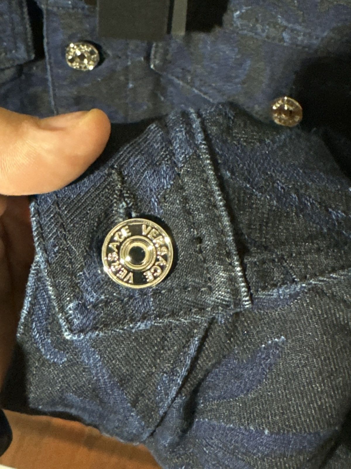 Versace Versace Blue/Black Barocco Jacquard Denim Button Down Jacket Size US XL / EU 56 / 4 - 5 Thumbnail