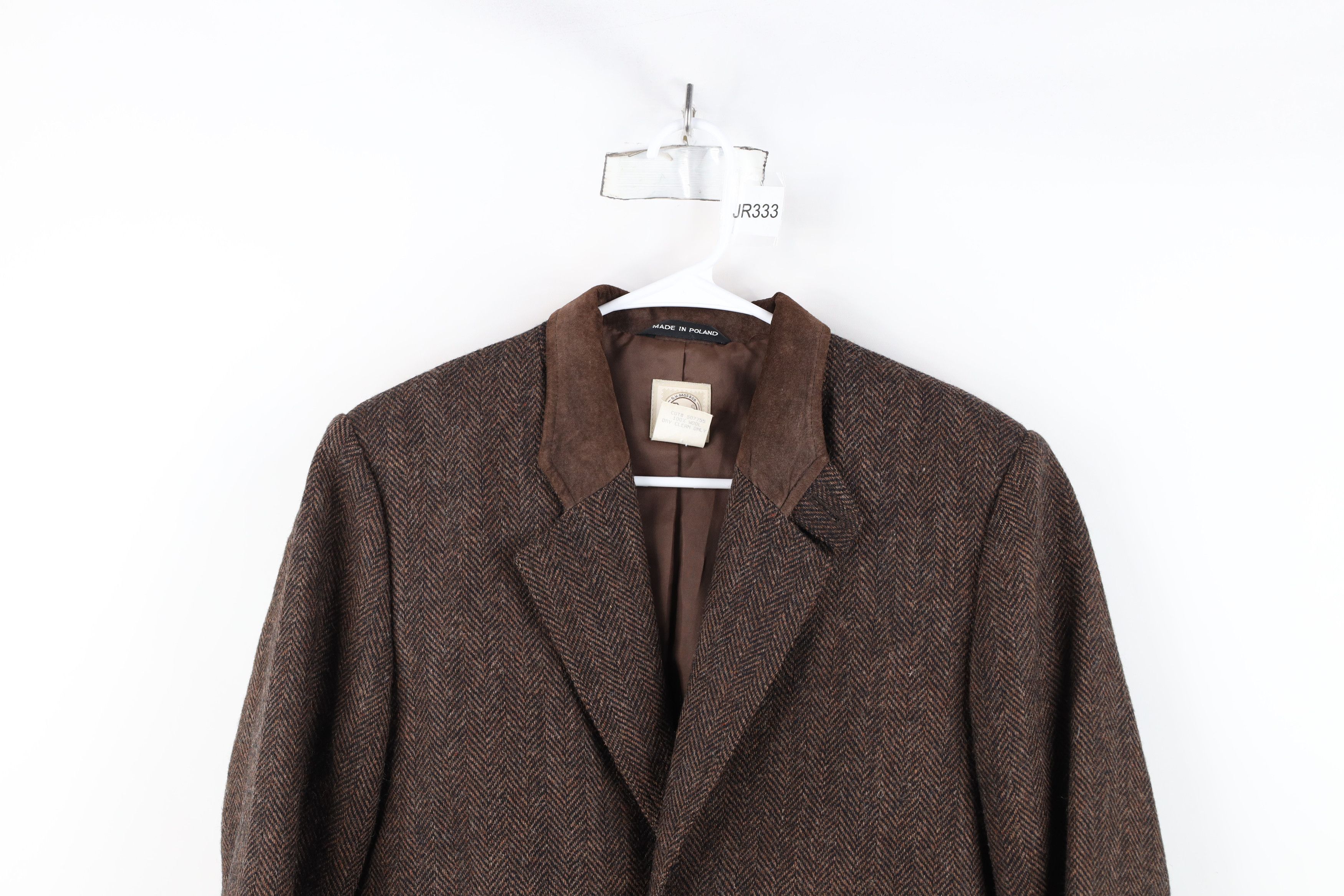 Vintage Vintage 90s Trim Wool Herringbone Blazer Jacket Brown USA Size L / US 10 / IT 46 - 2 Thumbnail