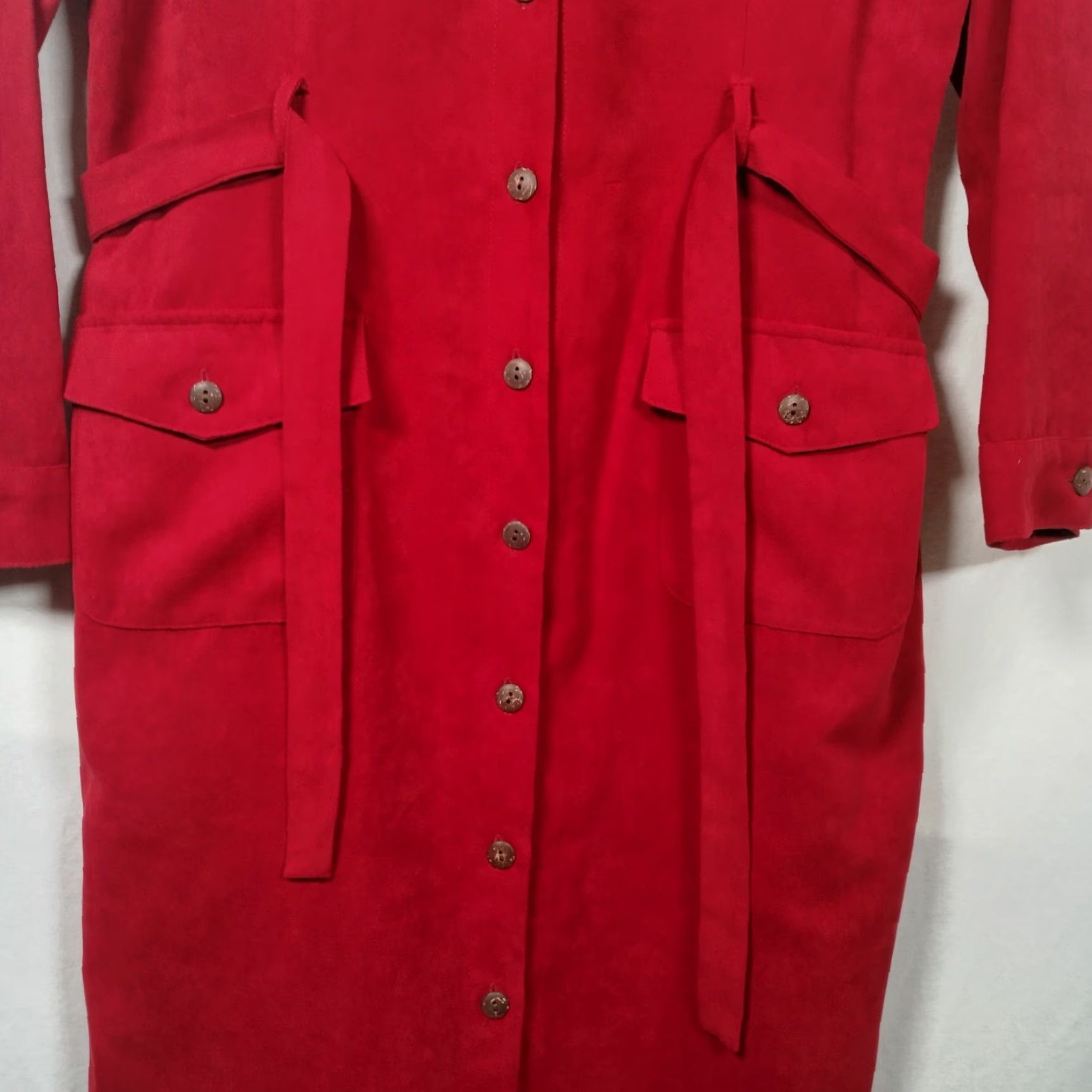 Vintage VINTAGE Dressbarn Dress 14 Red Microsuede Long Sleeve Button Up Belted Office Wear Dress Size XL / US 12-14 / IT 48-50 - 7 Thumbnail