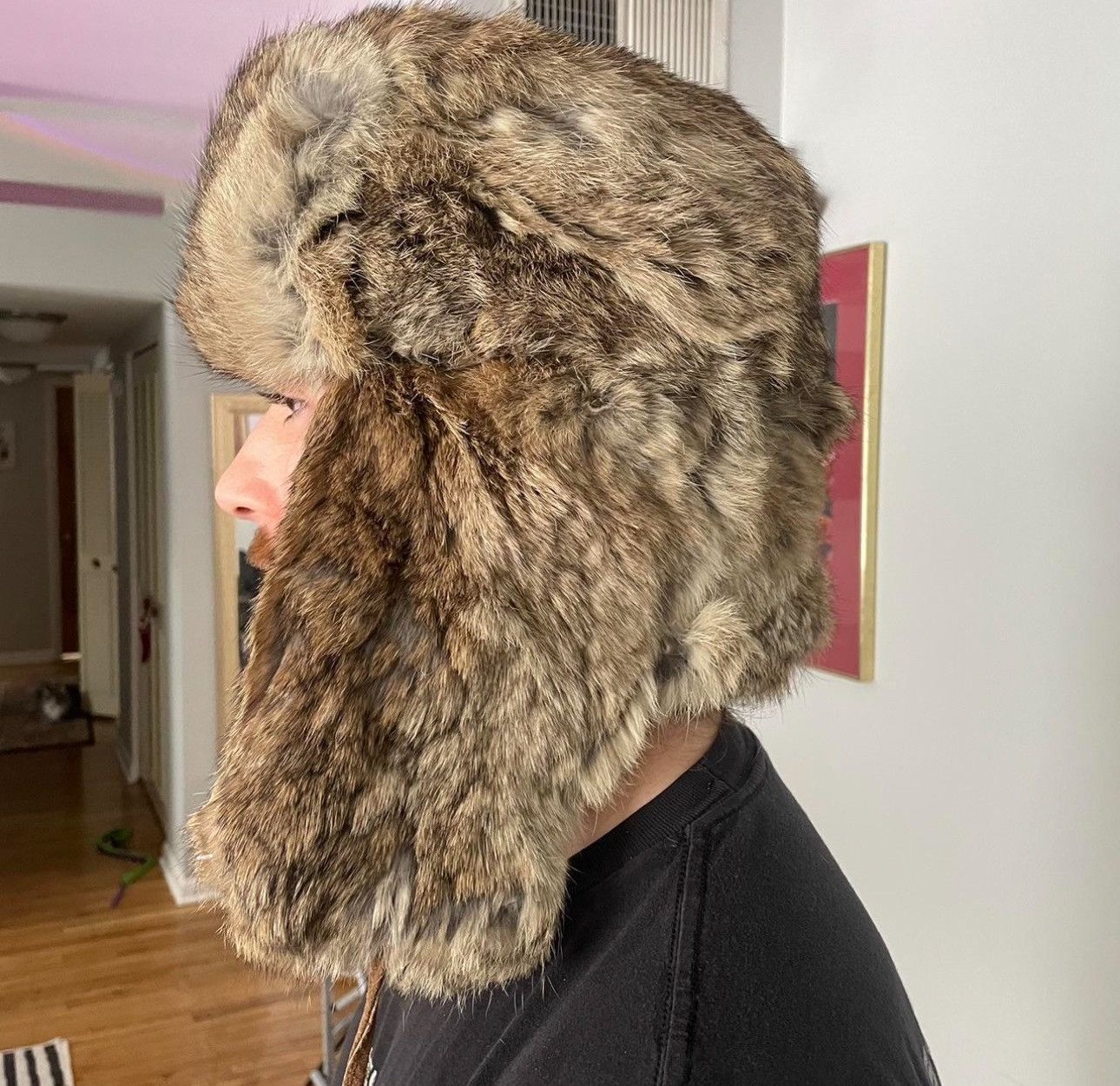 Vintage Genuine Rabbit Fur Bomber Hat Size 46 - 2 Thumbnail