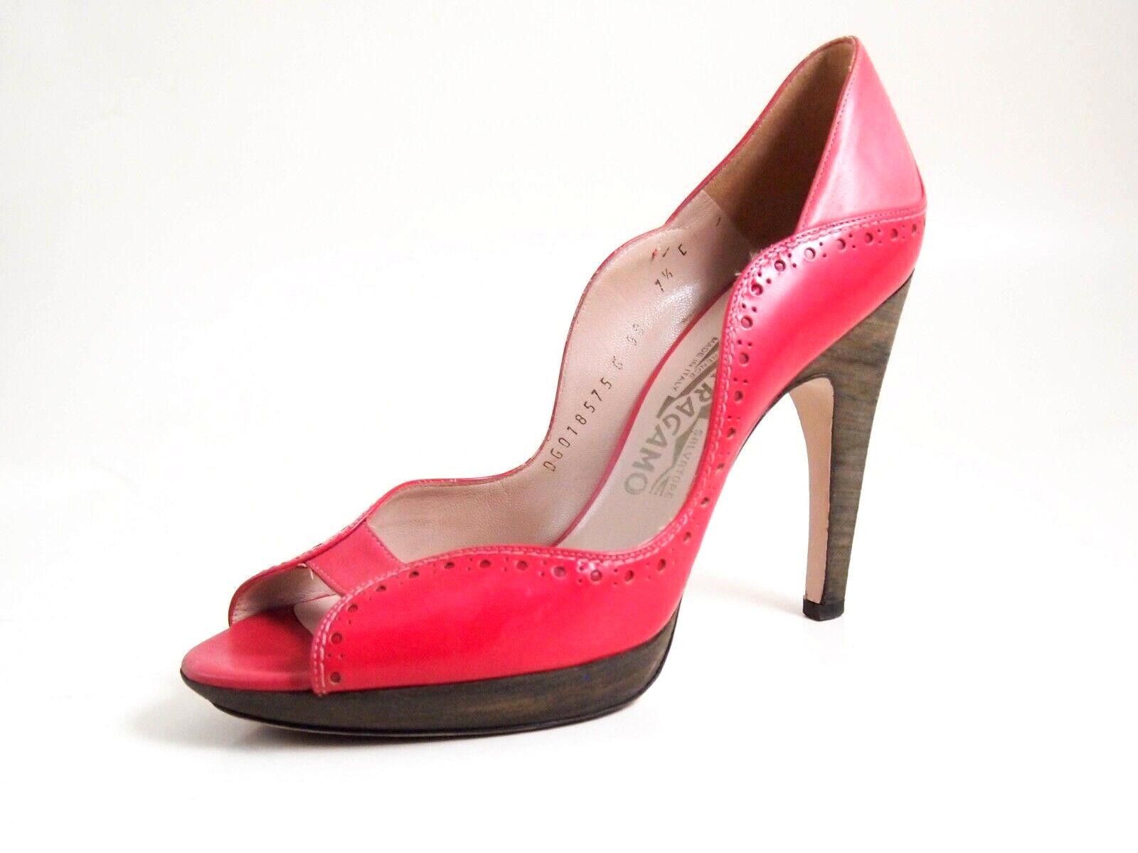 Salvatore Ferragamo Ferragamo Plateau Heels Peep Toe Red Leather EU 38 C US 7.5 Size US 7.5 / IT 37.5 - 1 Thumbnail