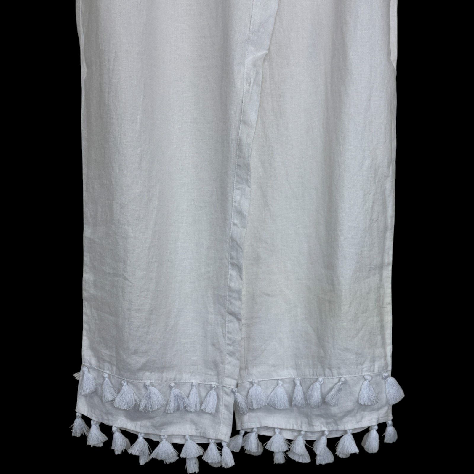 Rachel Zoe Rachel Zoe Linen Pants M White Tassel Wide Leg 100% Linen Size 26" / US 2 / IT 38 - 4 Thumbnail