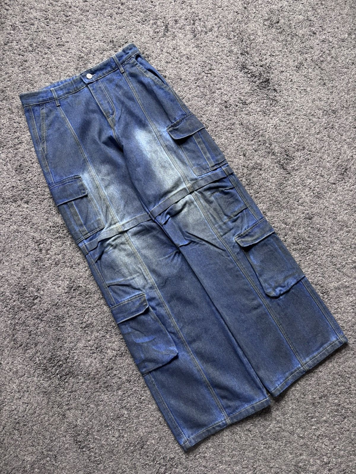 Vintage Vintage wide leg rare night blue baggy flared cargo jeans Size US 33 - 5 Thumbnail