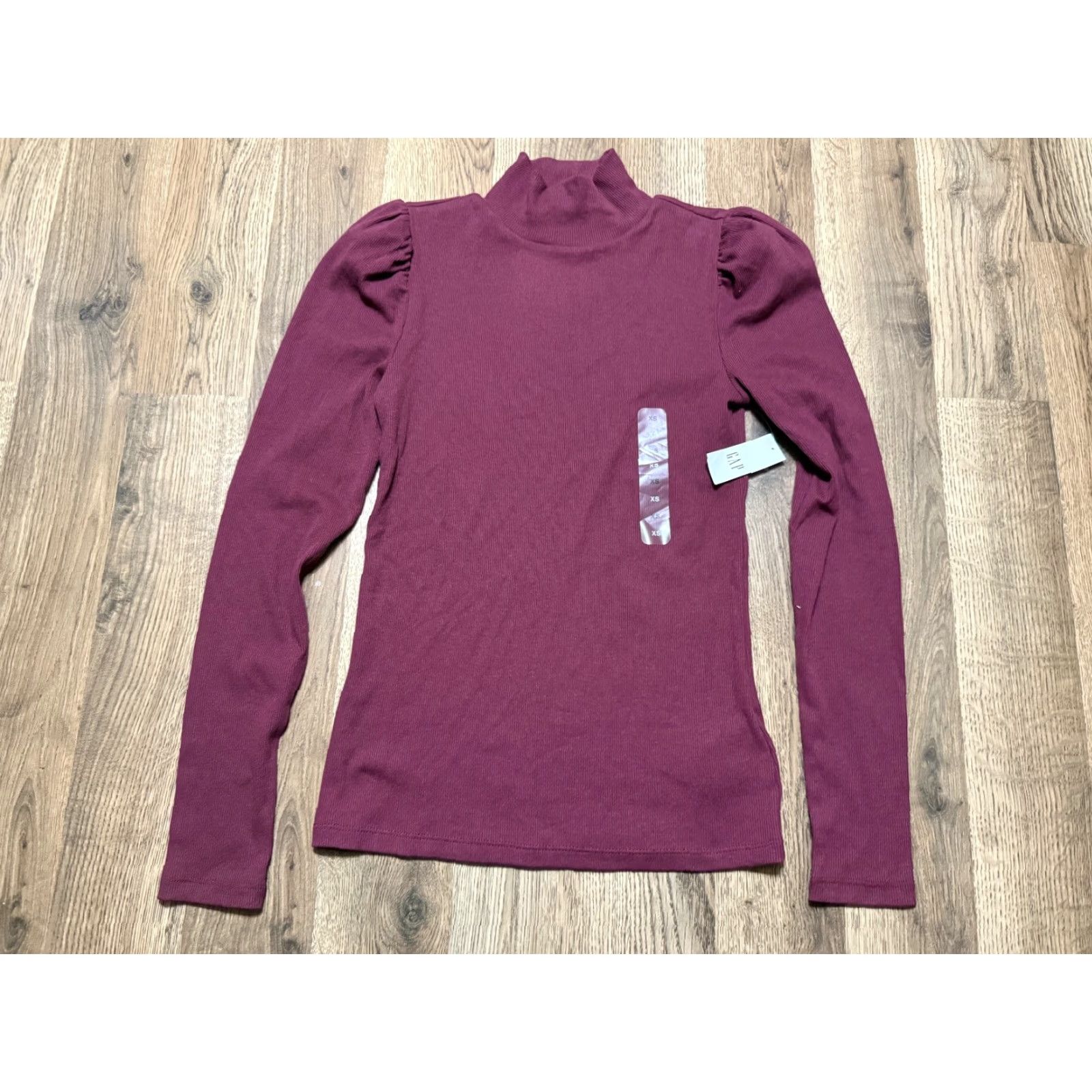 Gap GAP Shirt, Women’s XS, Red Burgundy, Long Sleeve, Mock Neck, Puff Sleeve, NWT, T-Shirt Size XS / US 0-2 / IT 36-38 - 2 Thumbnail