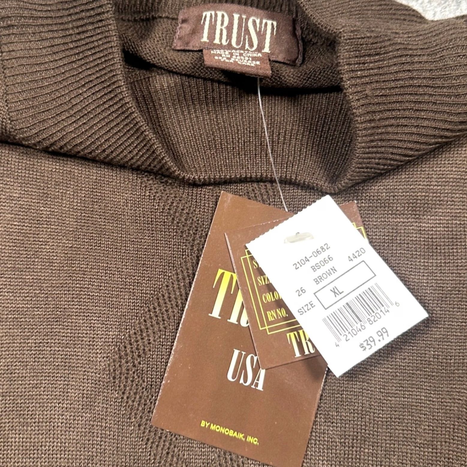Vintage Trust Mock Neck Sweater Mens XL Brown New Diamond Textured Knit BS066 Size US XL / EU 56 / 4 - 8 Thumbnail