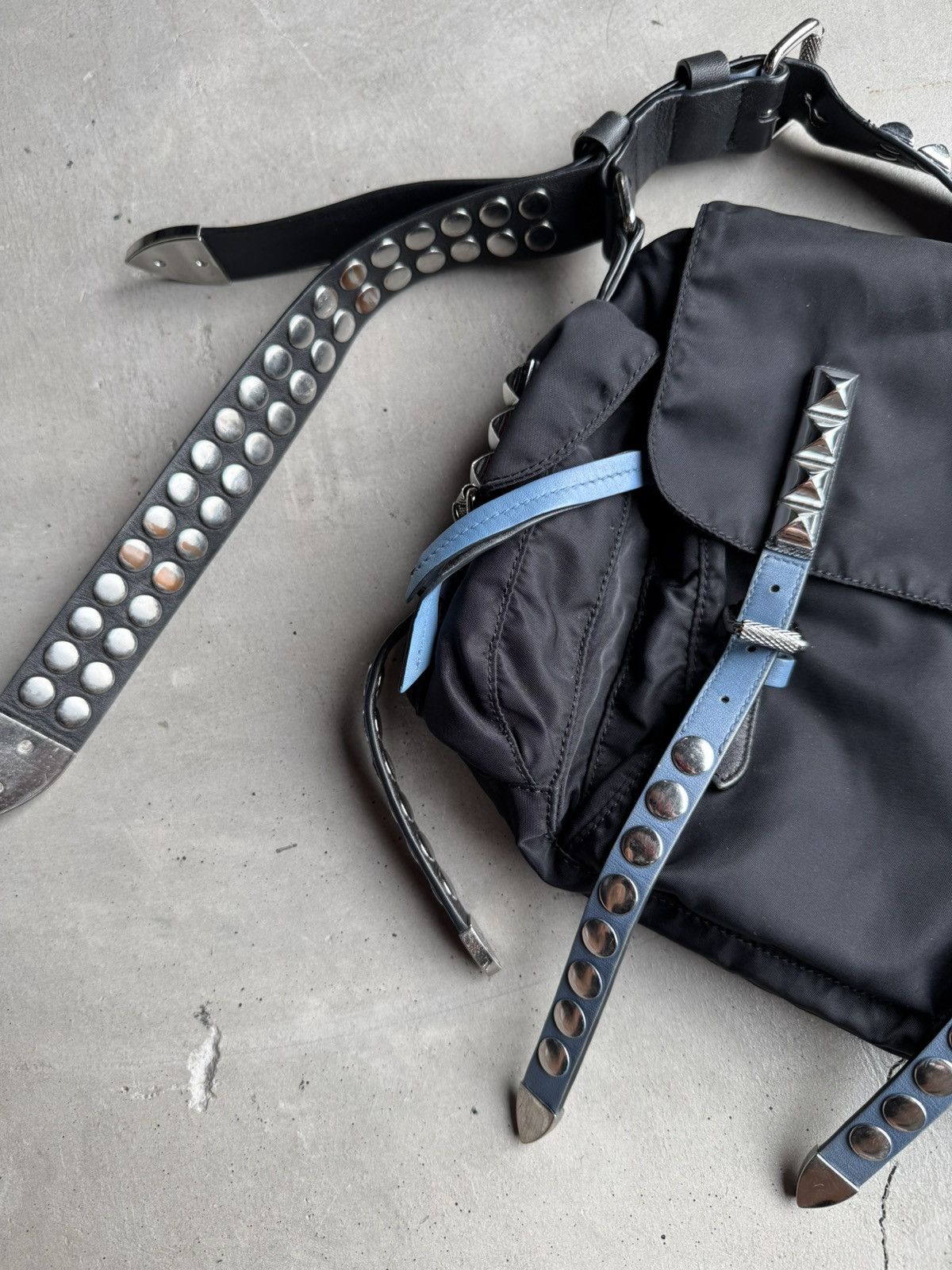 Prada Prada Black/Blue Nylon and Leather New Vela Studded Size ONE SIZE - 9 Thumbnail