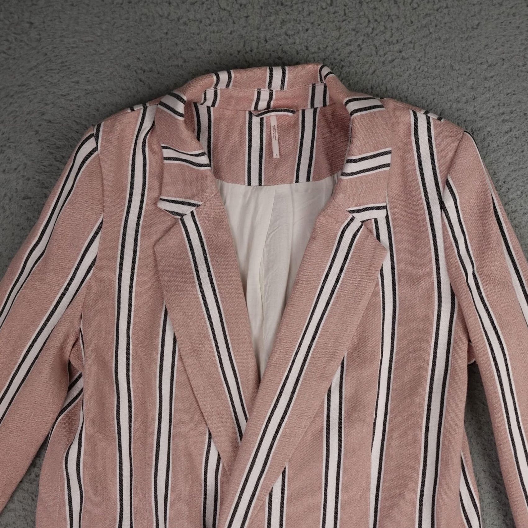 Free People Free People Blazer Womens L Pink Striped Oversized Preppy Jacket Blazer Long Sleeve Notch Lapel Vintage? Size L / US 10 / IT 46 - 3 Thumbnail